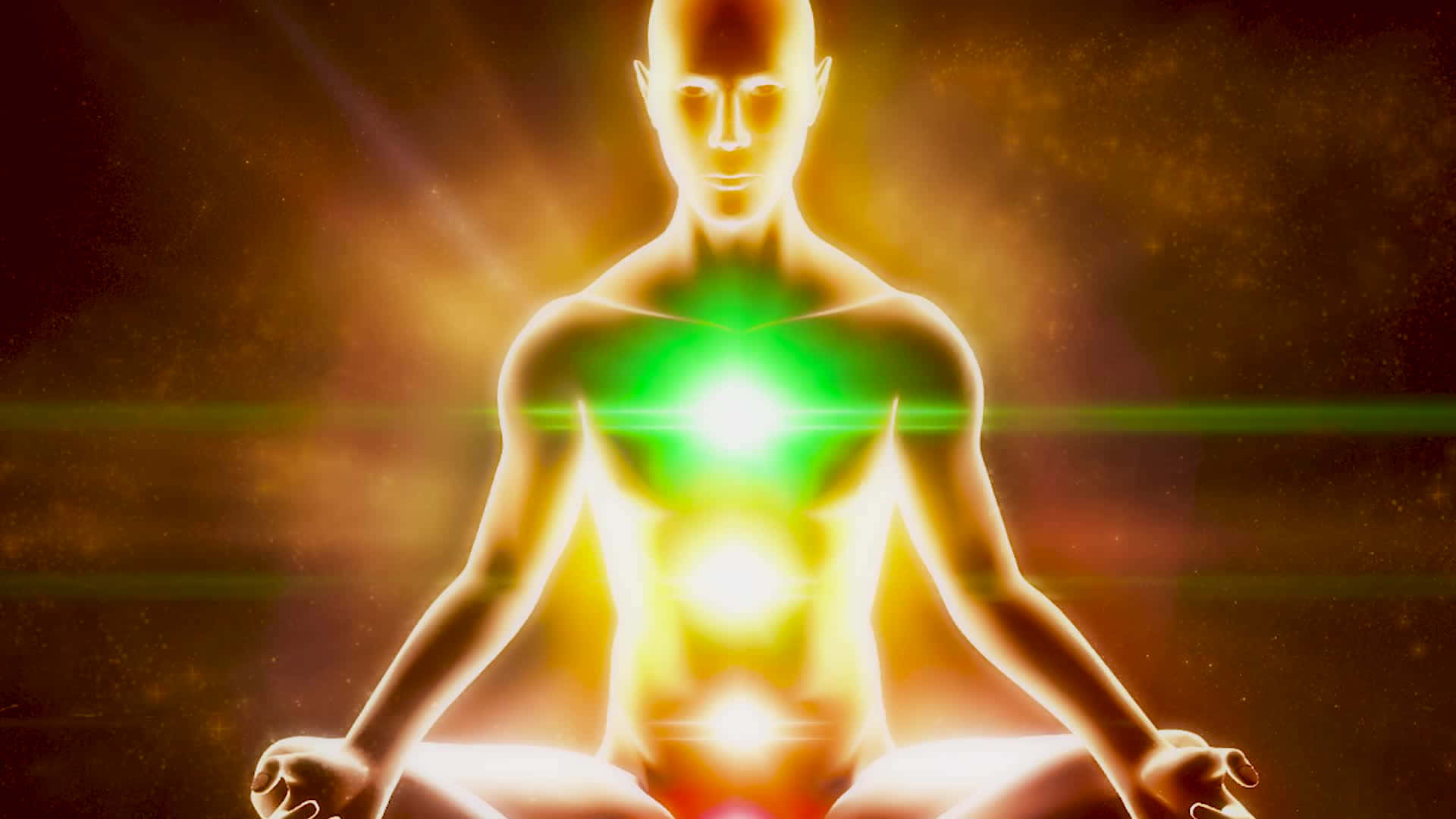 A Man In A Lotus Position With A Glowing Light Background