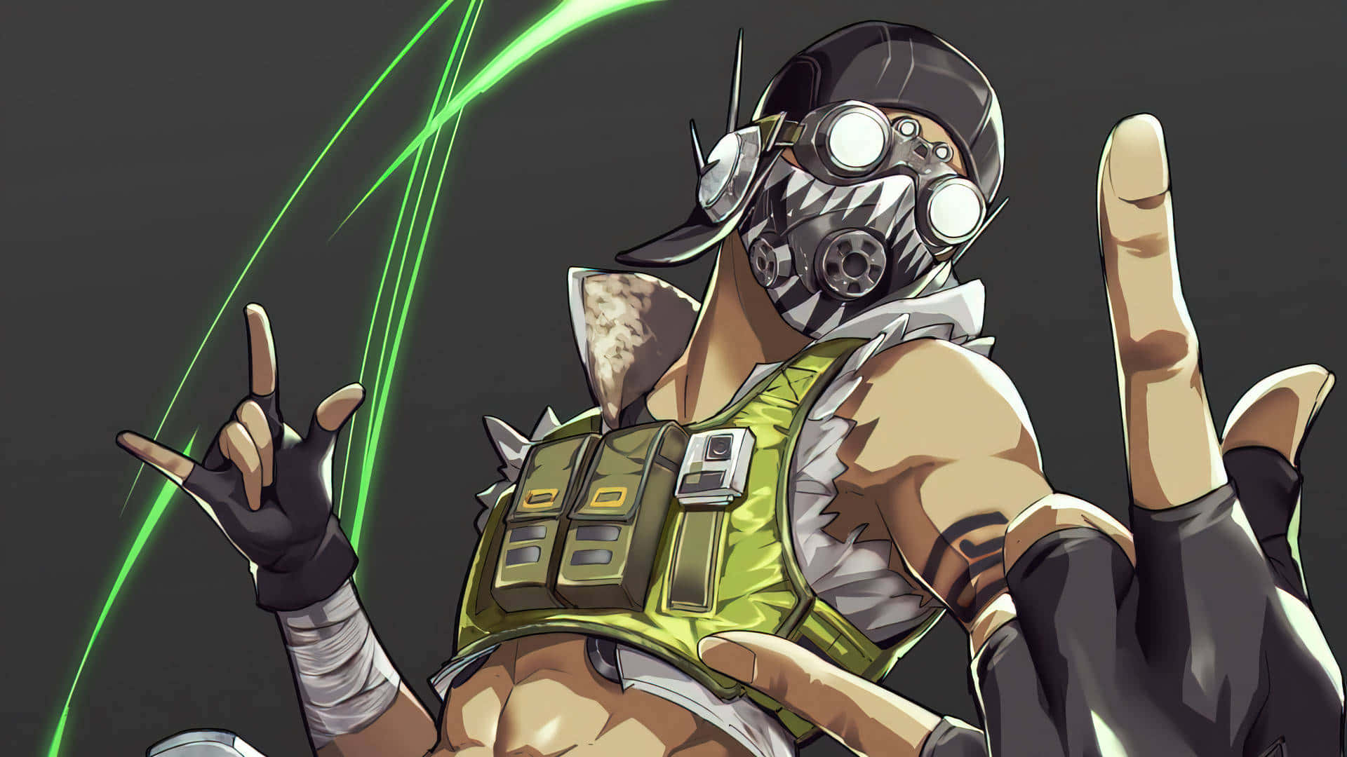 A Man In A Mask And Green Gear Background