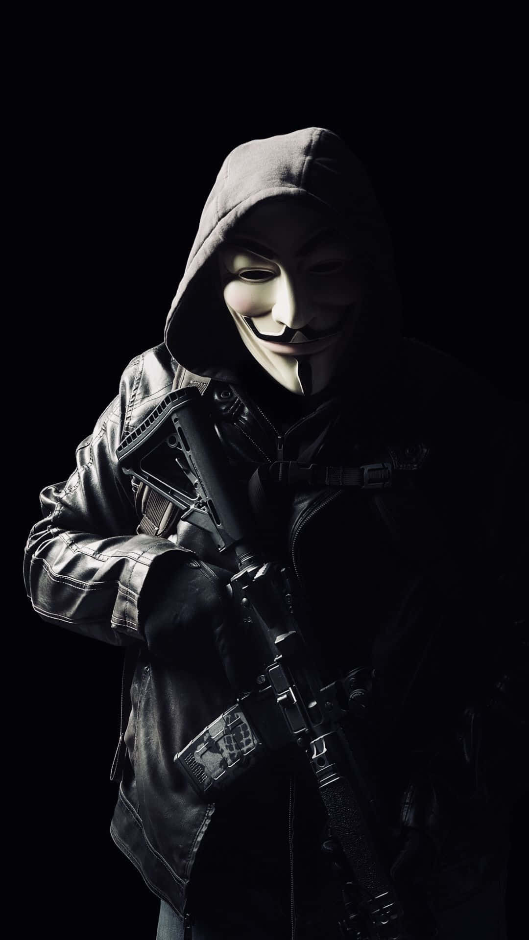 A Man In A Mask Holding A Gun Background