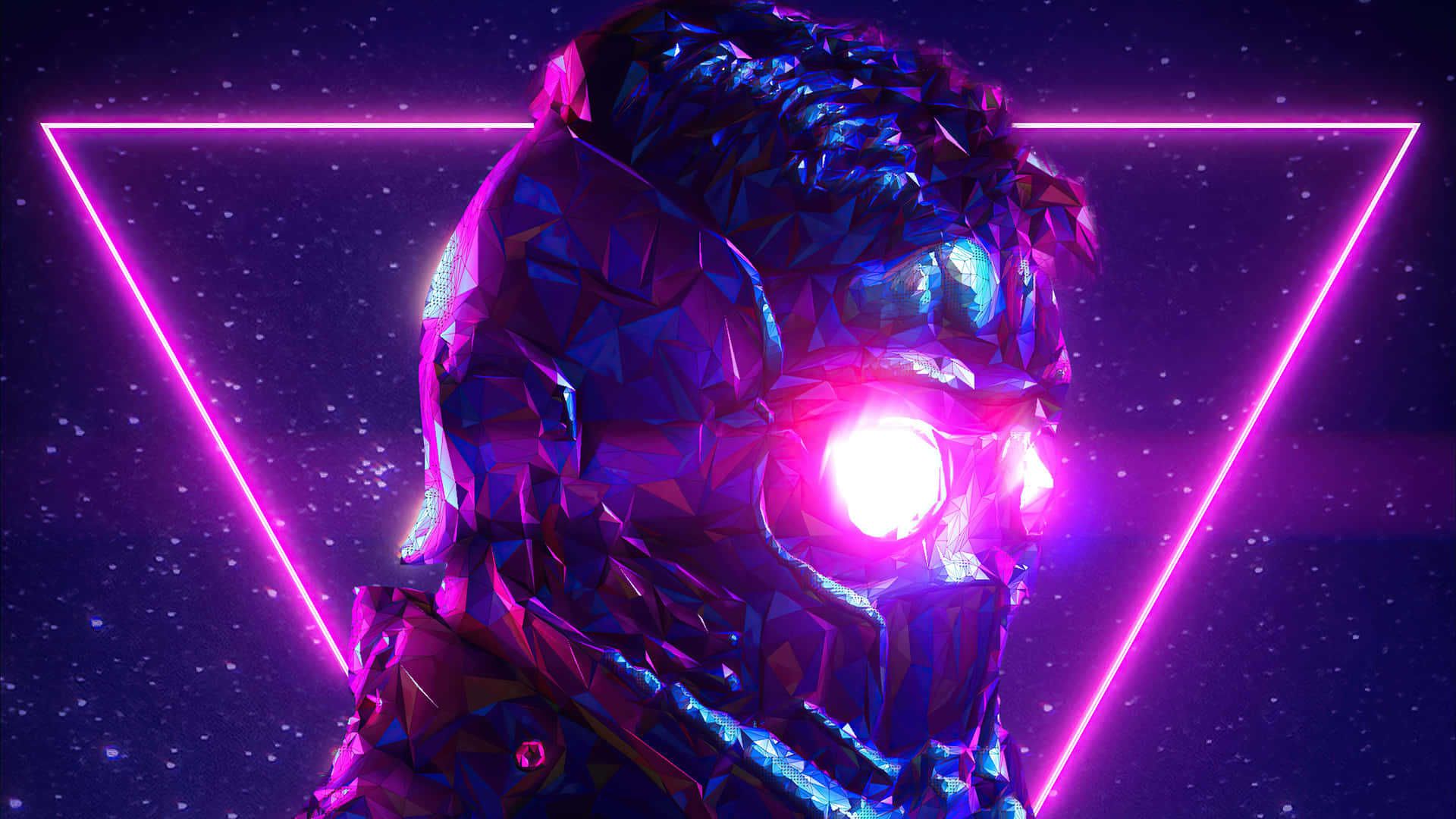 A Man In A Purple Neon Suit With A Glowing Star Background