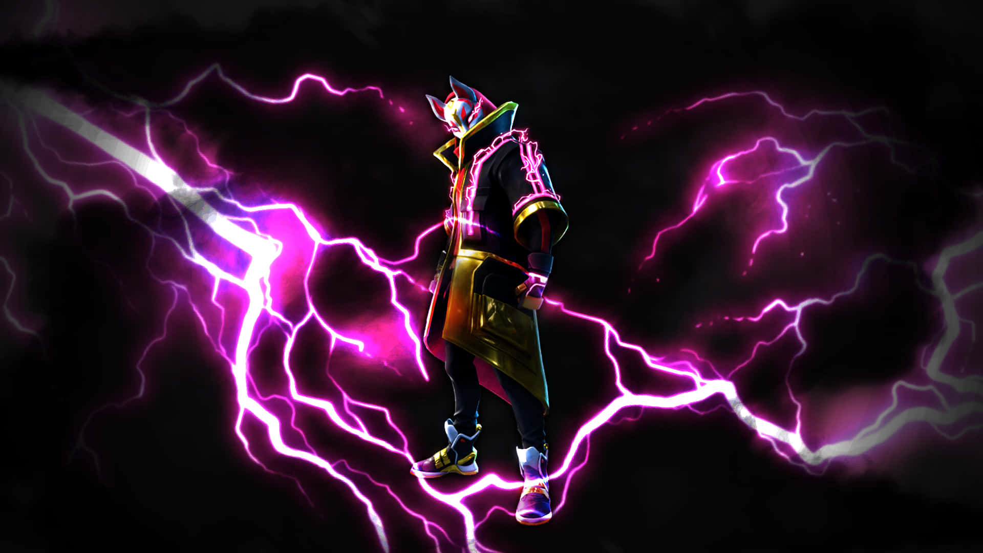 A Man In A Purple Suit With Lightning Bolts Background