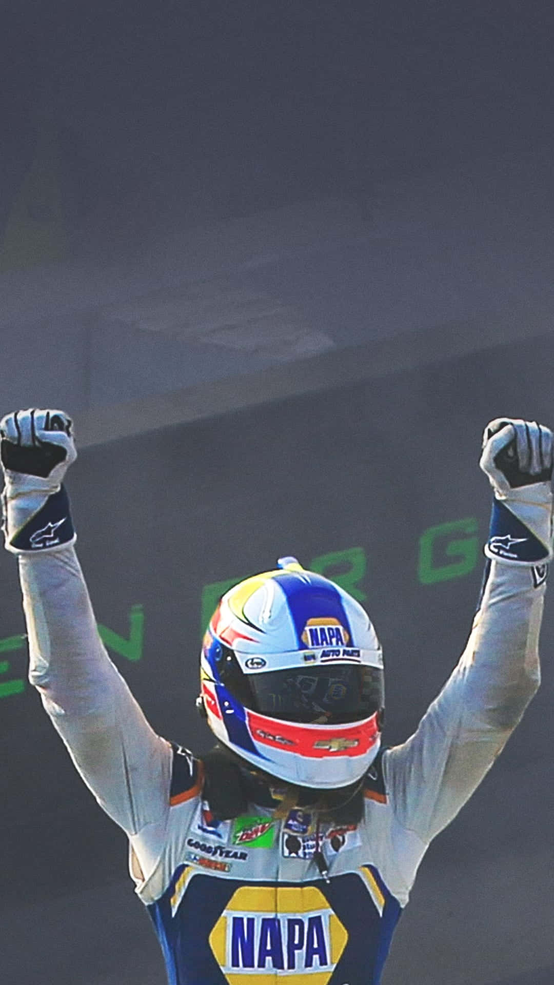 A Man In A Racing Car Celebrating Background
