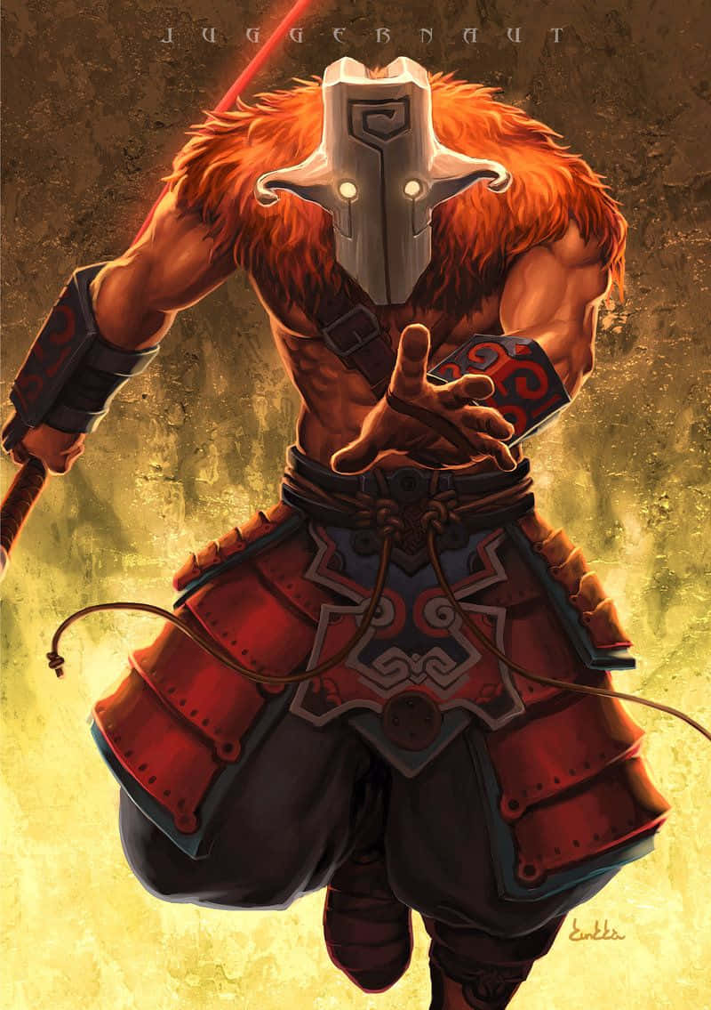 A Man In A Red Costume Holding A Sword Background