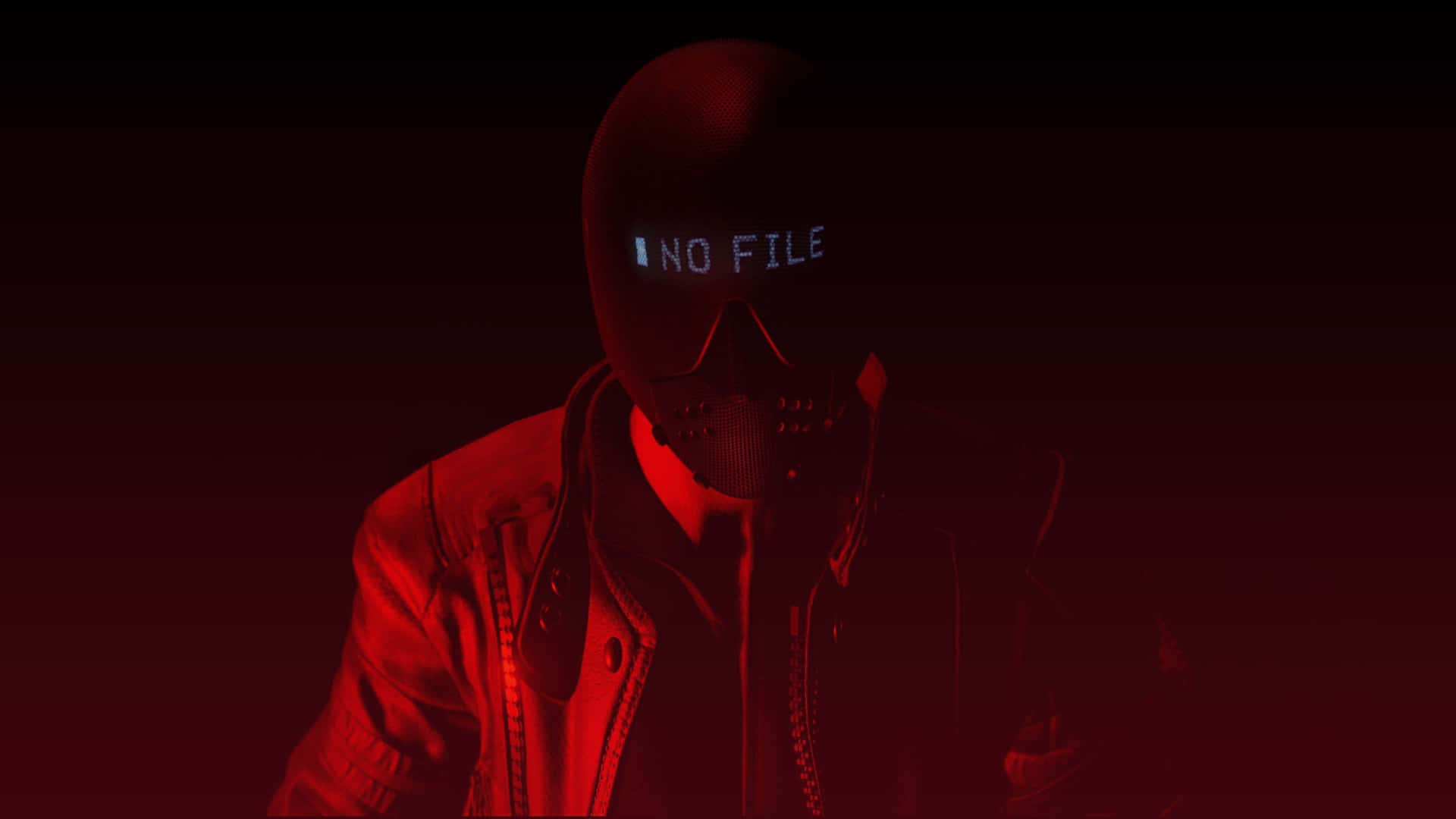 A Man In A Red Mask With The Words'no File' Background