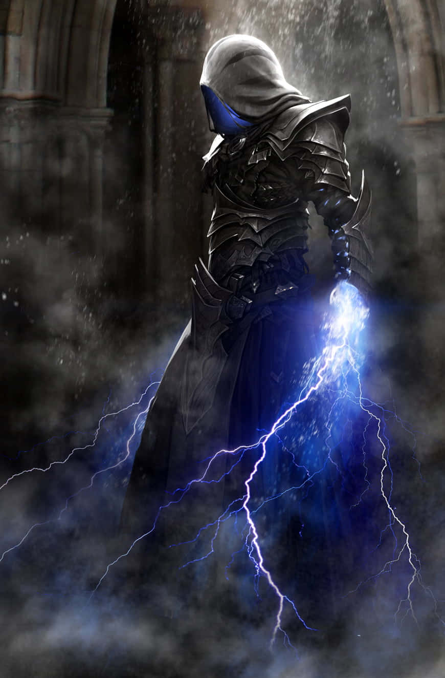 A Man In A Robe With Lightning In His Hands Background