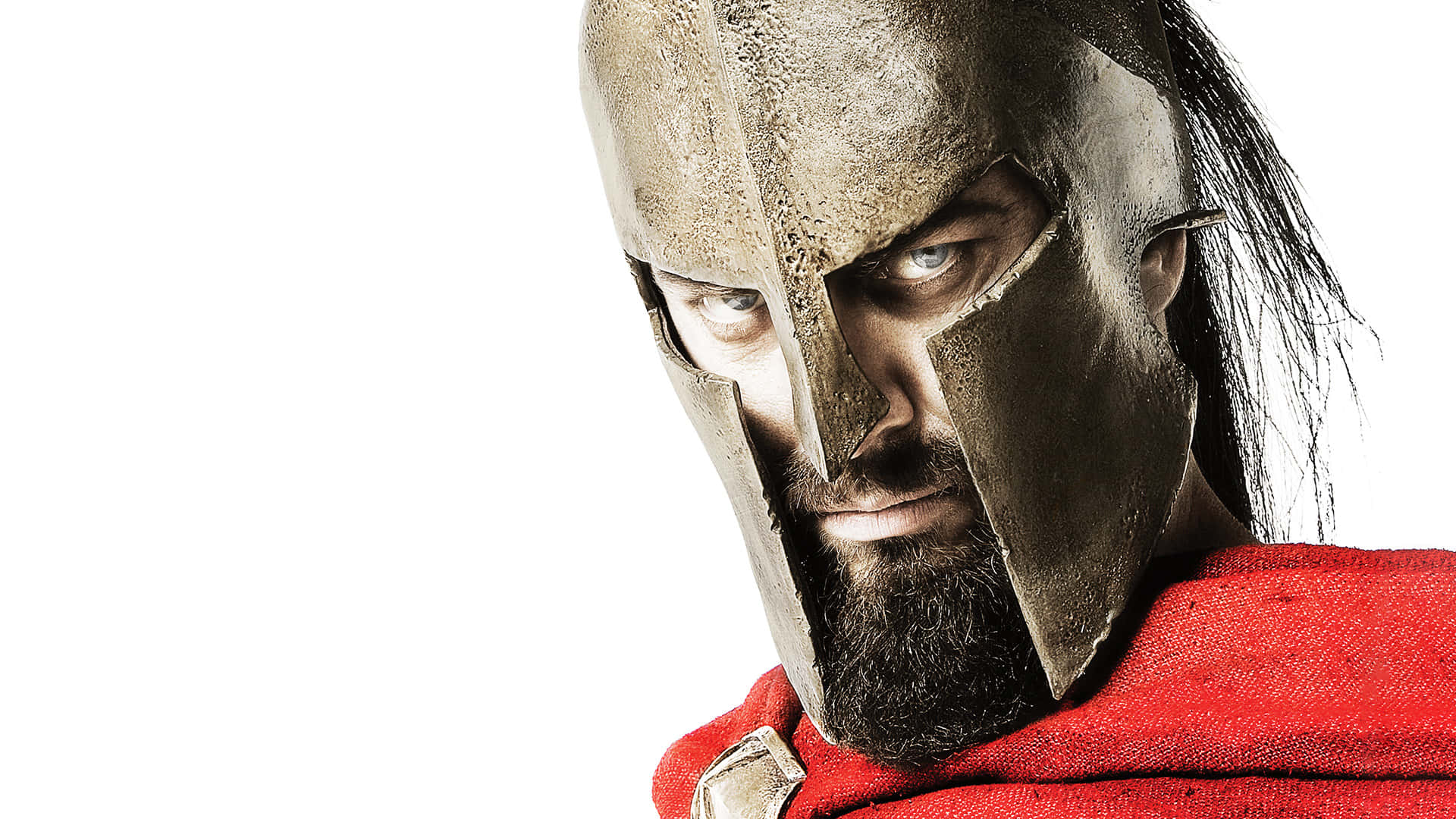 A Man In A Spartan Helmet With A Beard Background