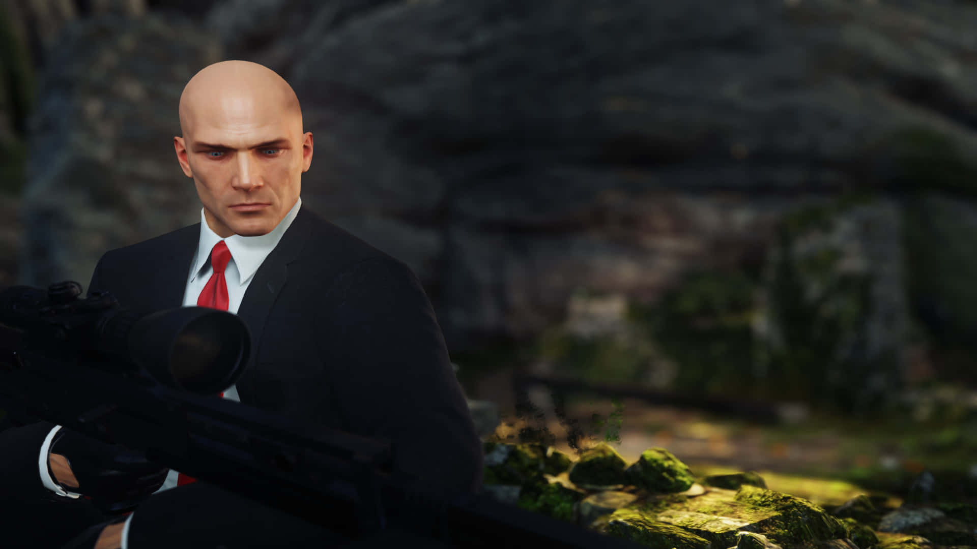 A Man In A Suit And Tie Holding A Rifle Background