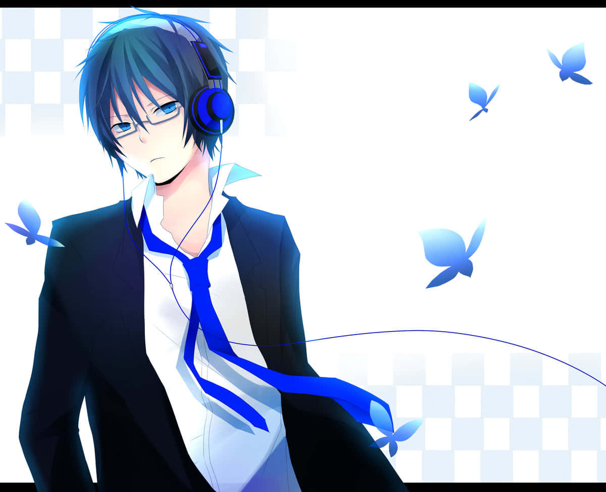 A Man In A Suit And Tie With Headphones Background