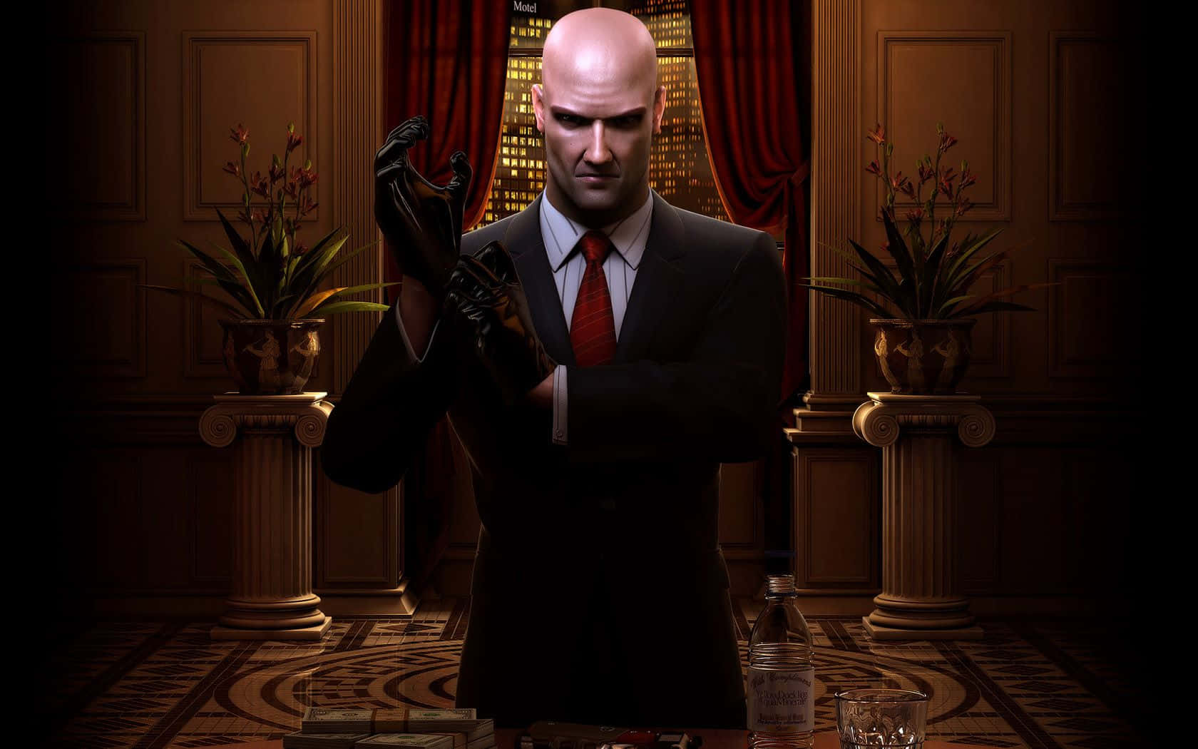 A Man In A Suit Is Holding A Gun Background