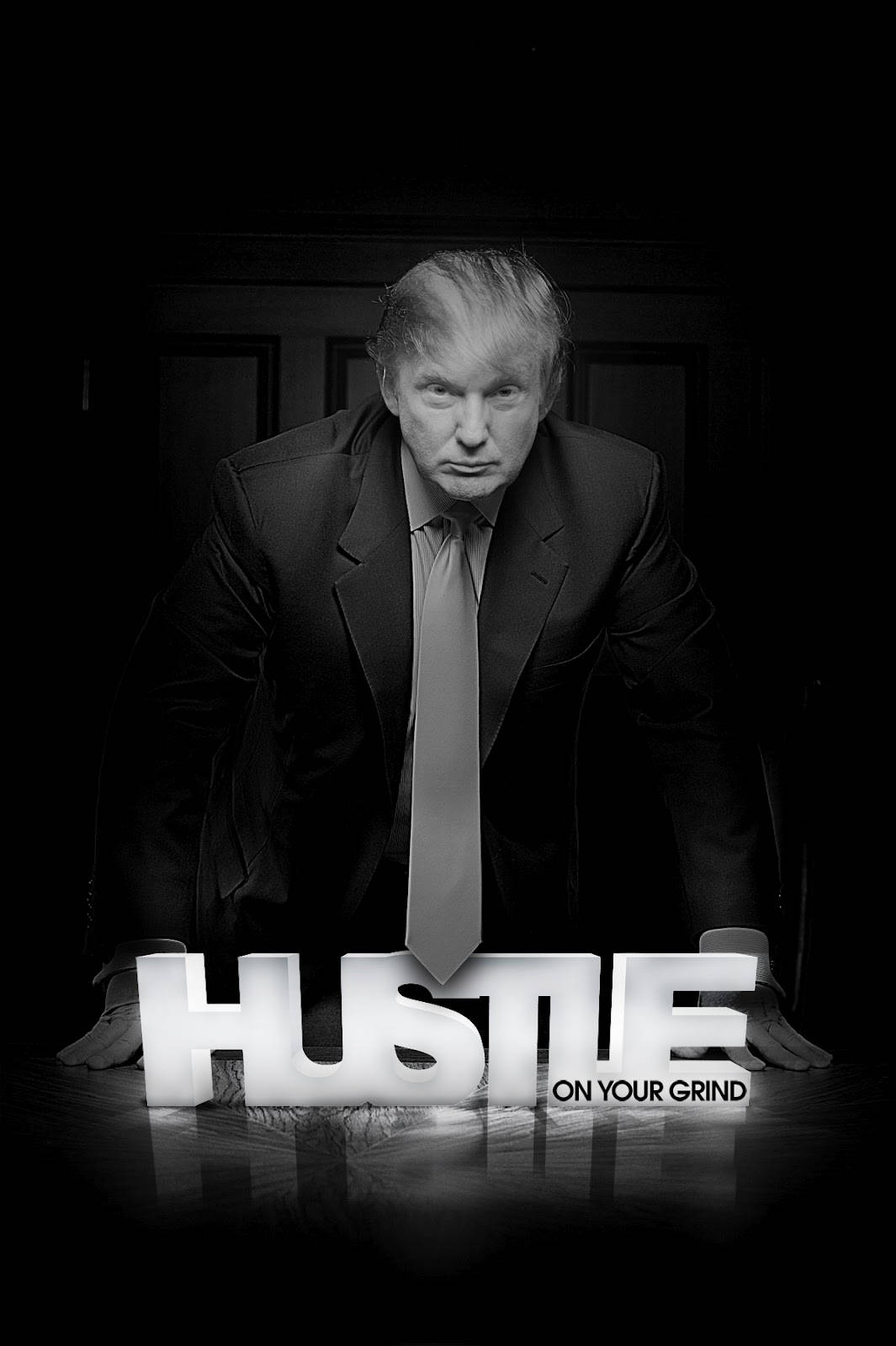 A Man In A Suit Is Standing In Front Of A Sign That Says Hustle Background