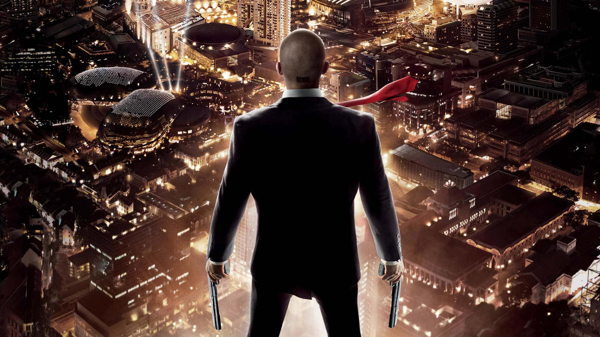 A Man In A Suit Standing On Top Of A City Background