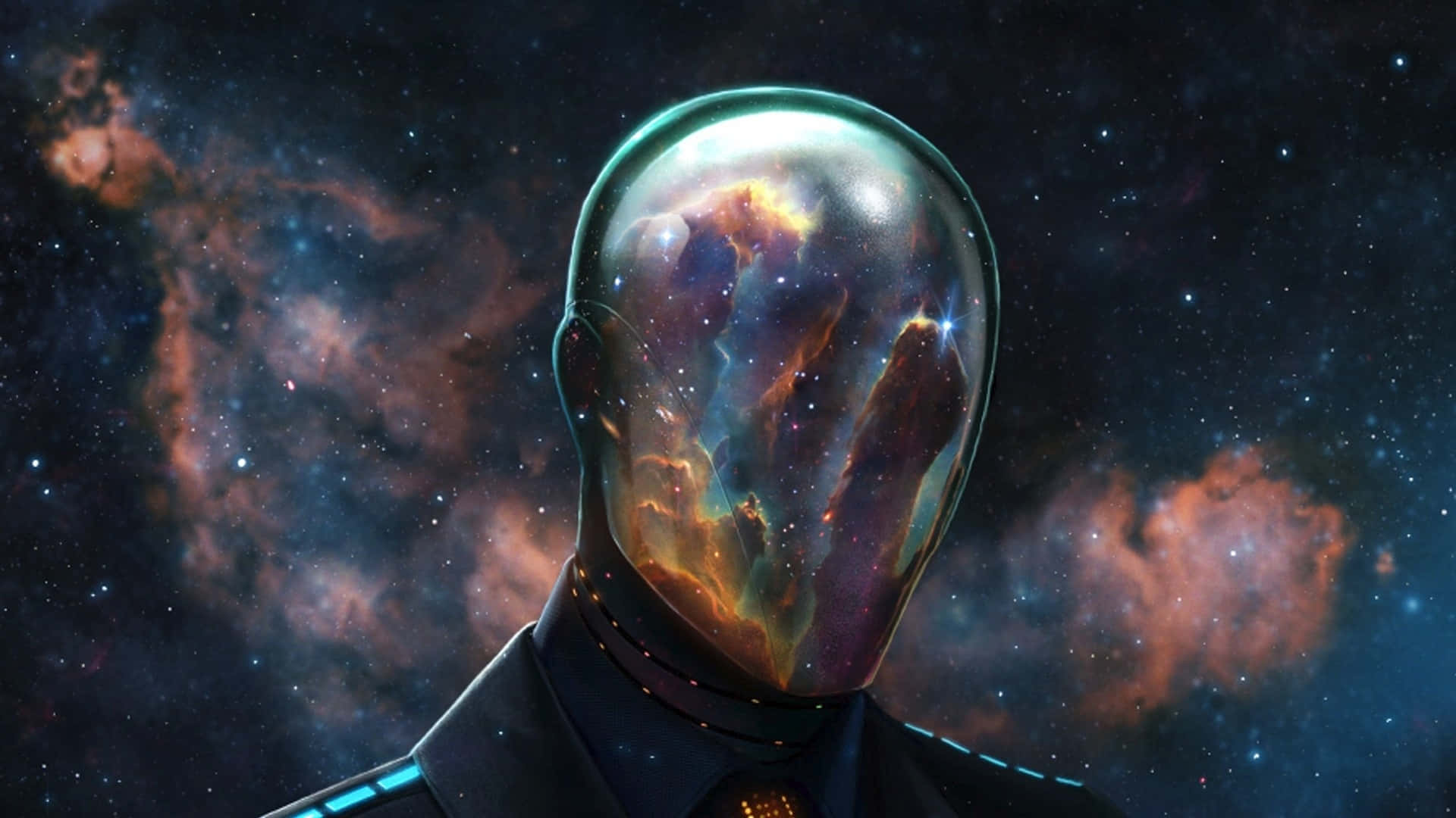 A Man In A Suit With A Space Helmet Background