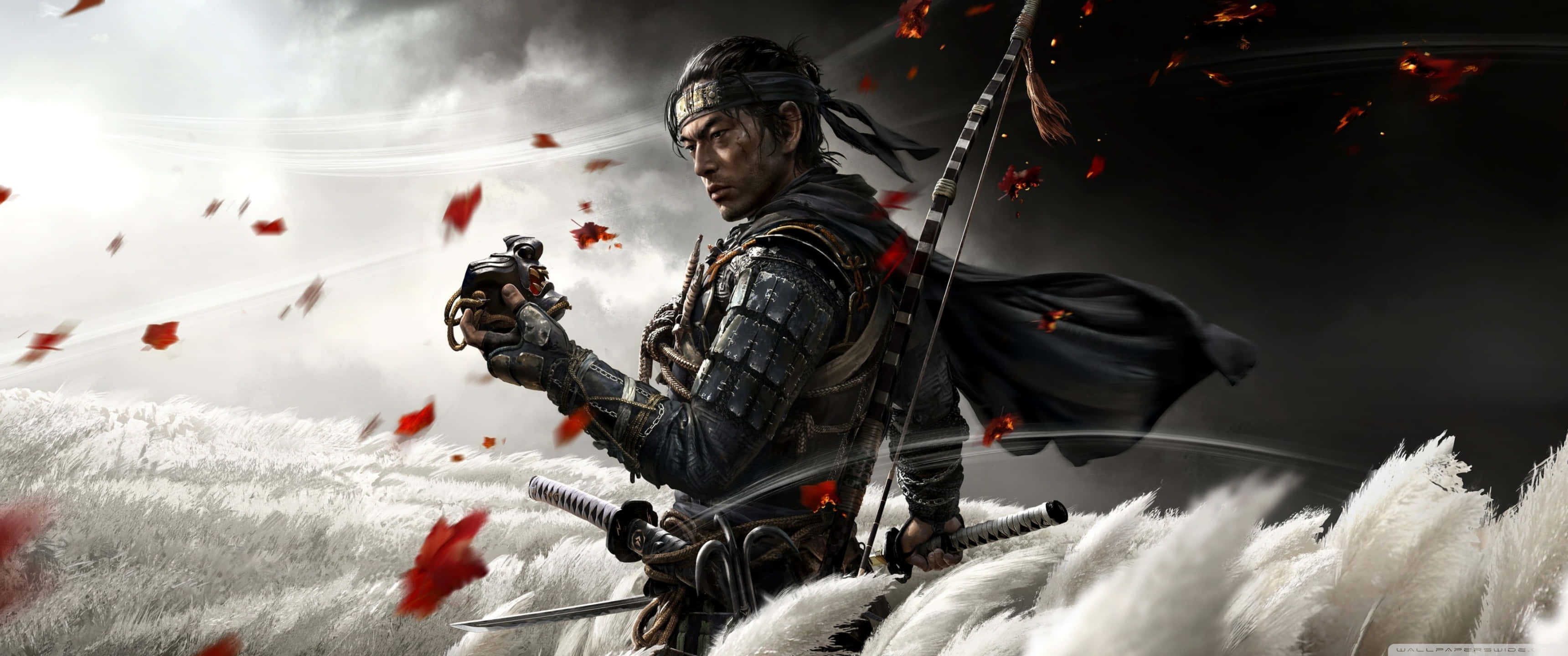 A Man In A Sword And Armor Is Standing In The Sky Background