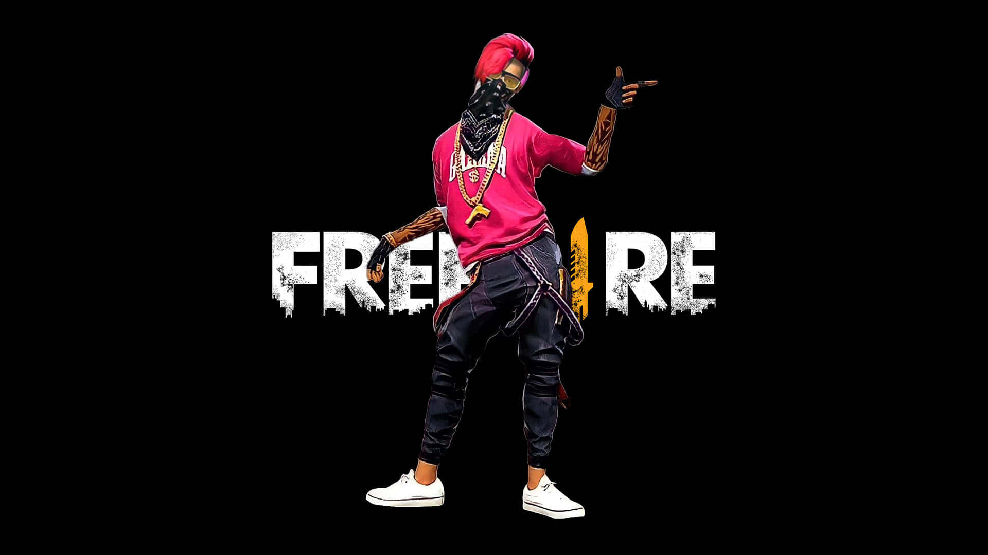 A Man In A Tan Shirt With The Word Freefire On It Background