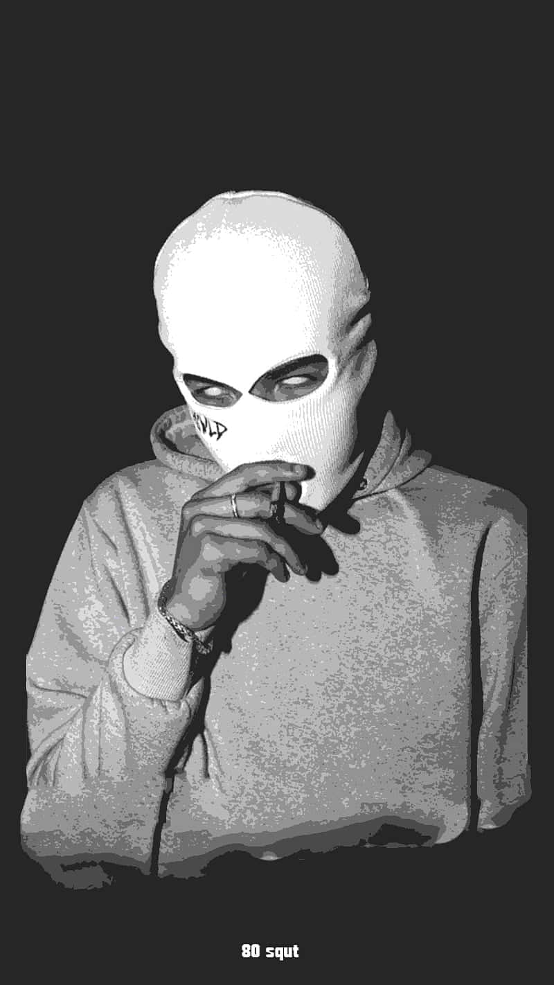 A Man In A White Mask Smoking A Cigarette Background