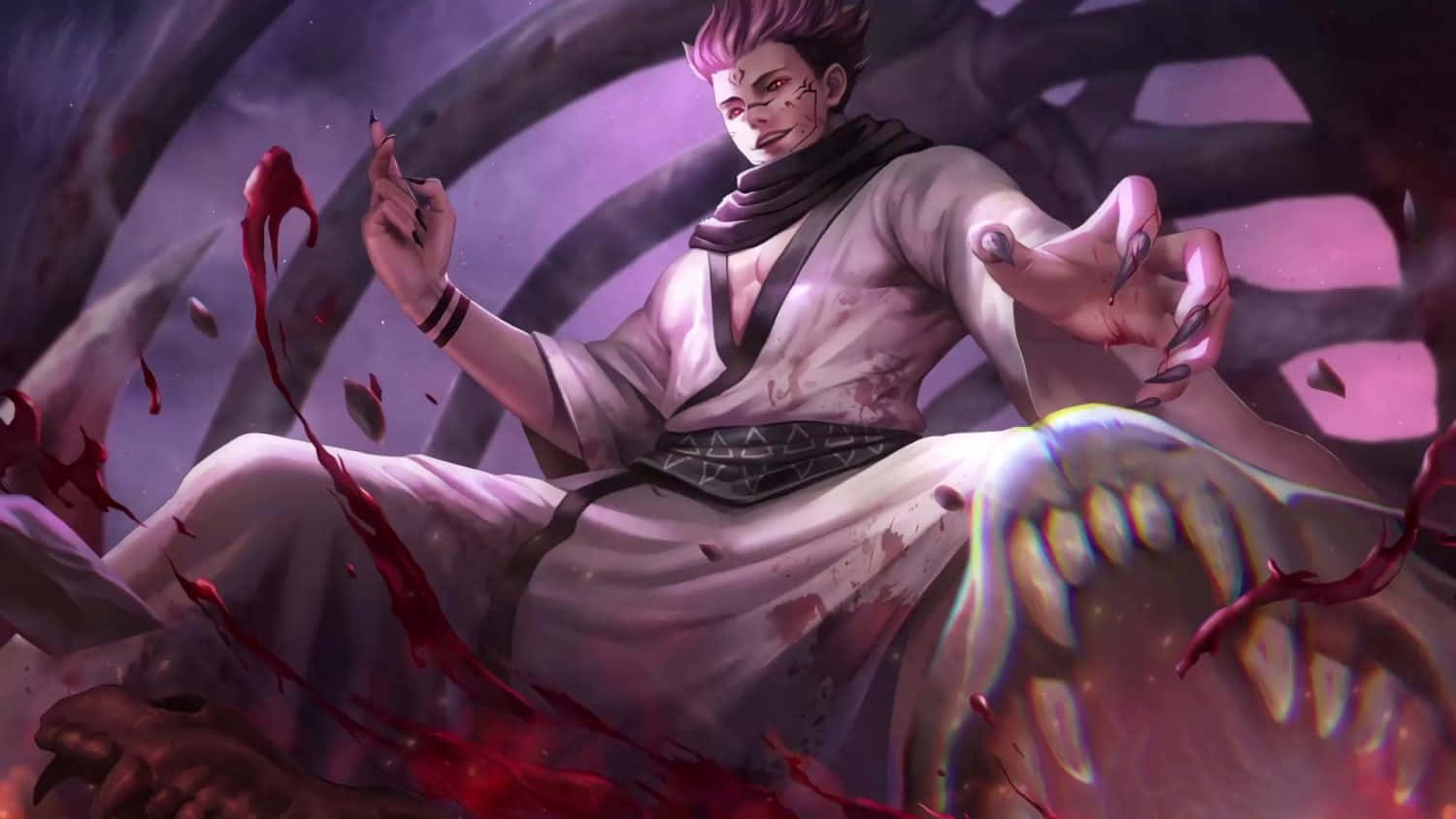 A Man In A White Robe With Blood On His Face Background