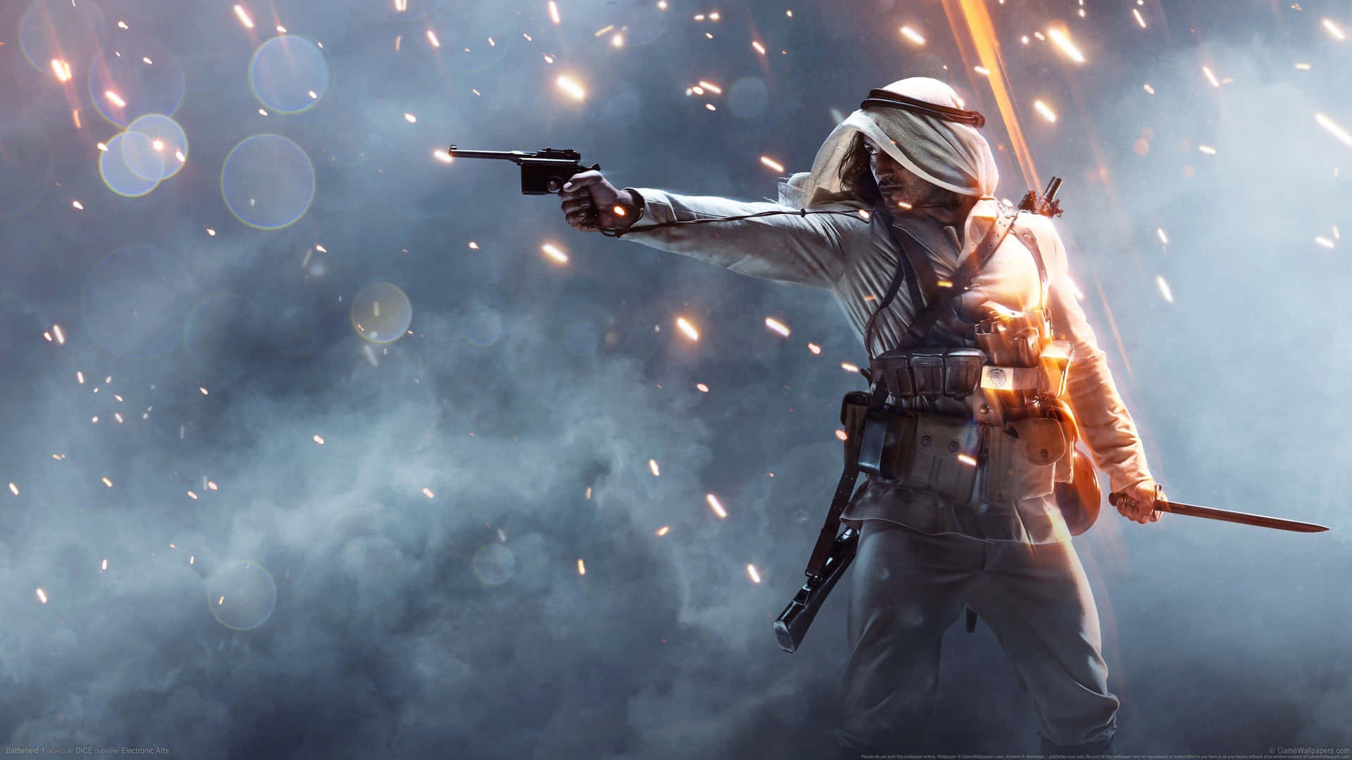 A Man In A White Uniform Holding A Gun Background