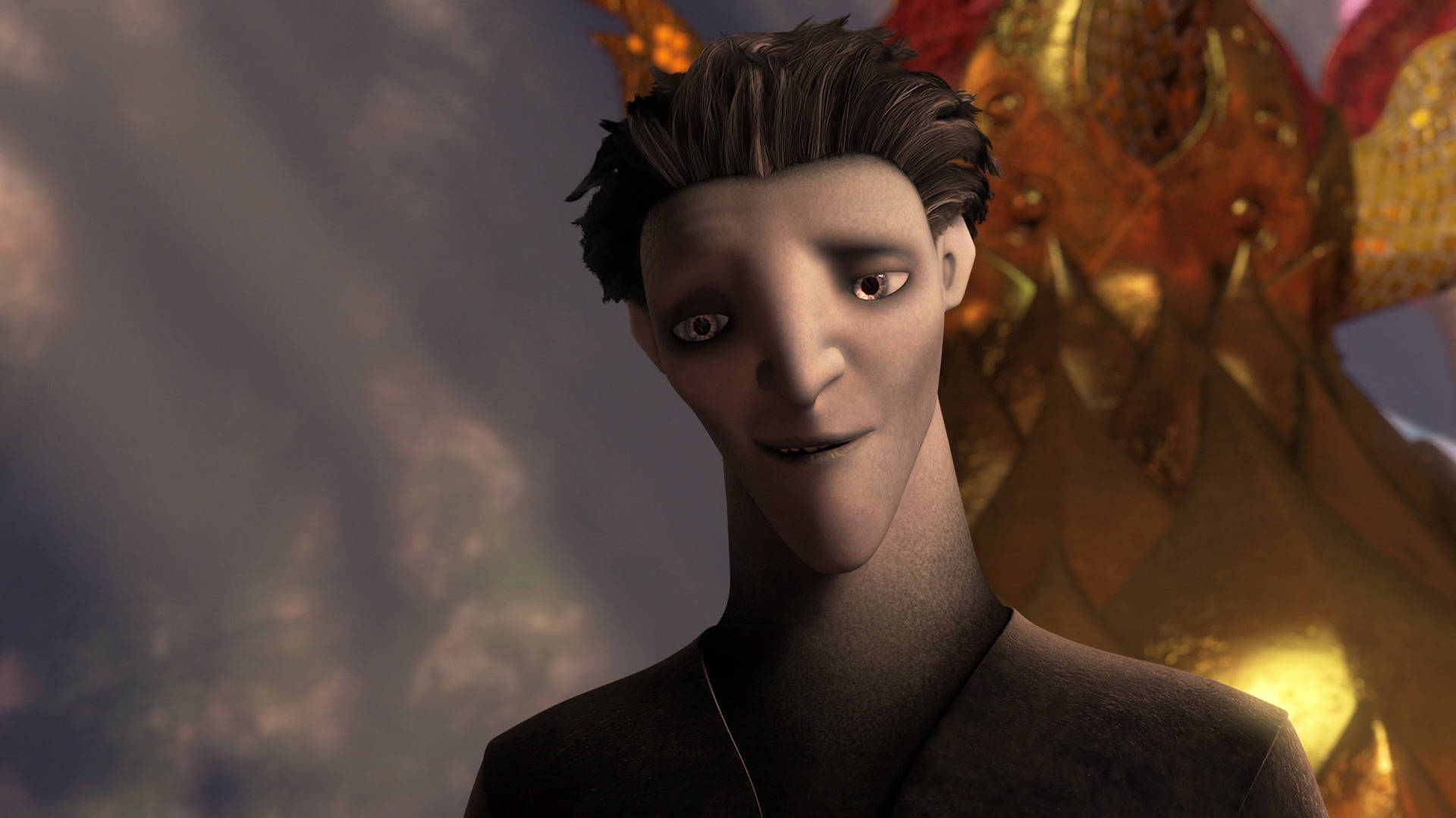 A Man In An Animated Movie With A Golden Dragon