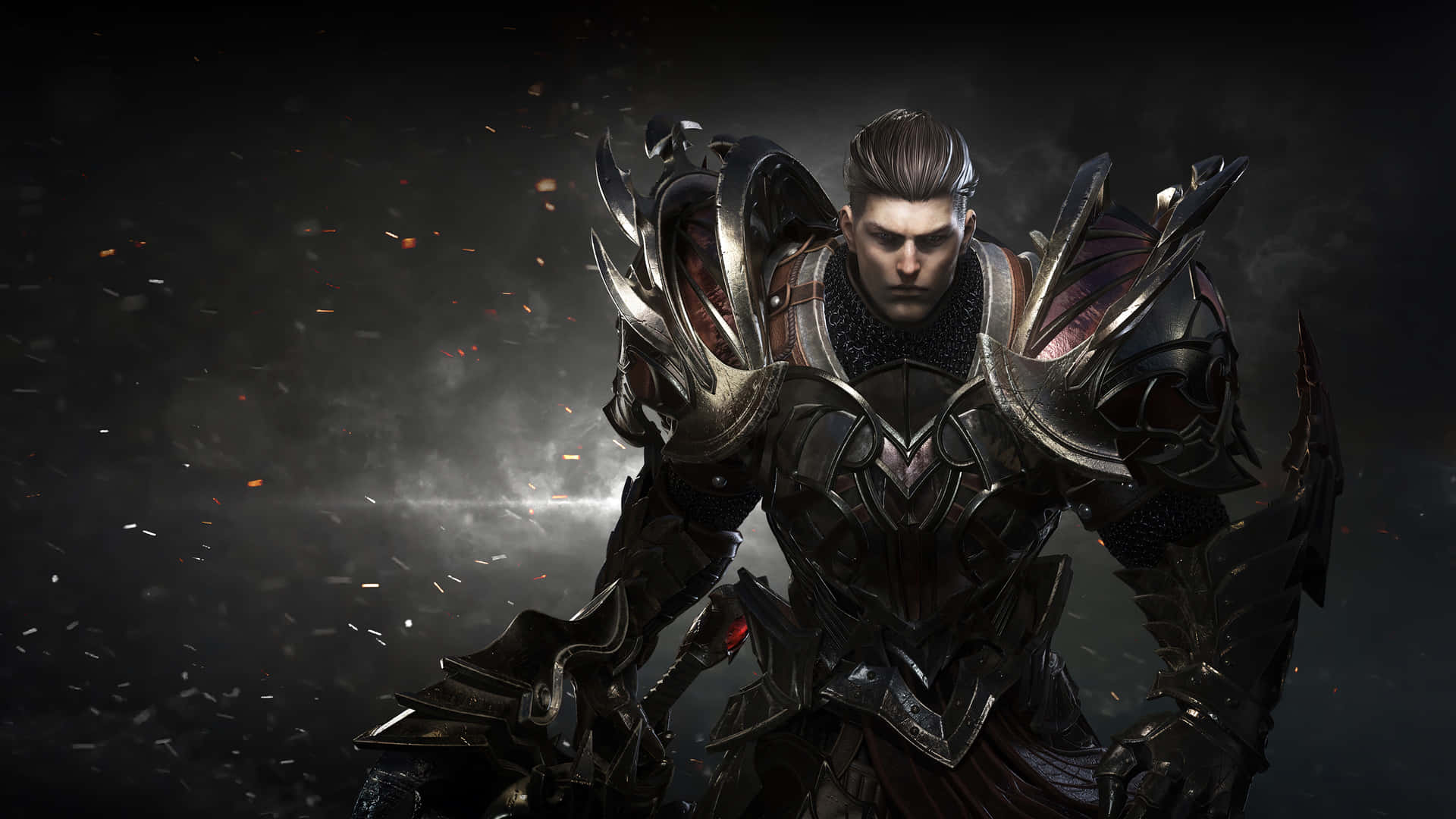 A Man In Armor Standing In The Dark