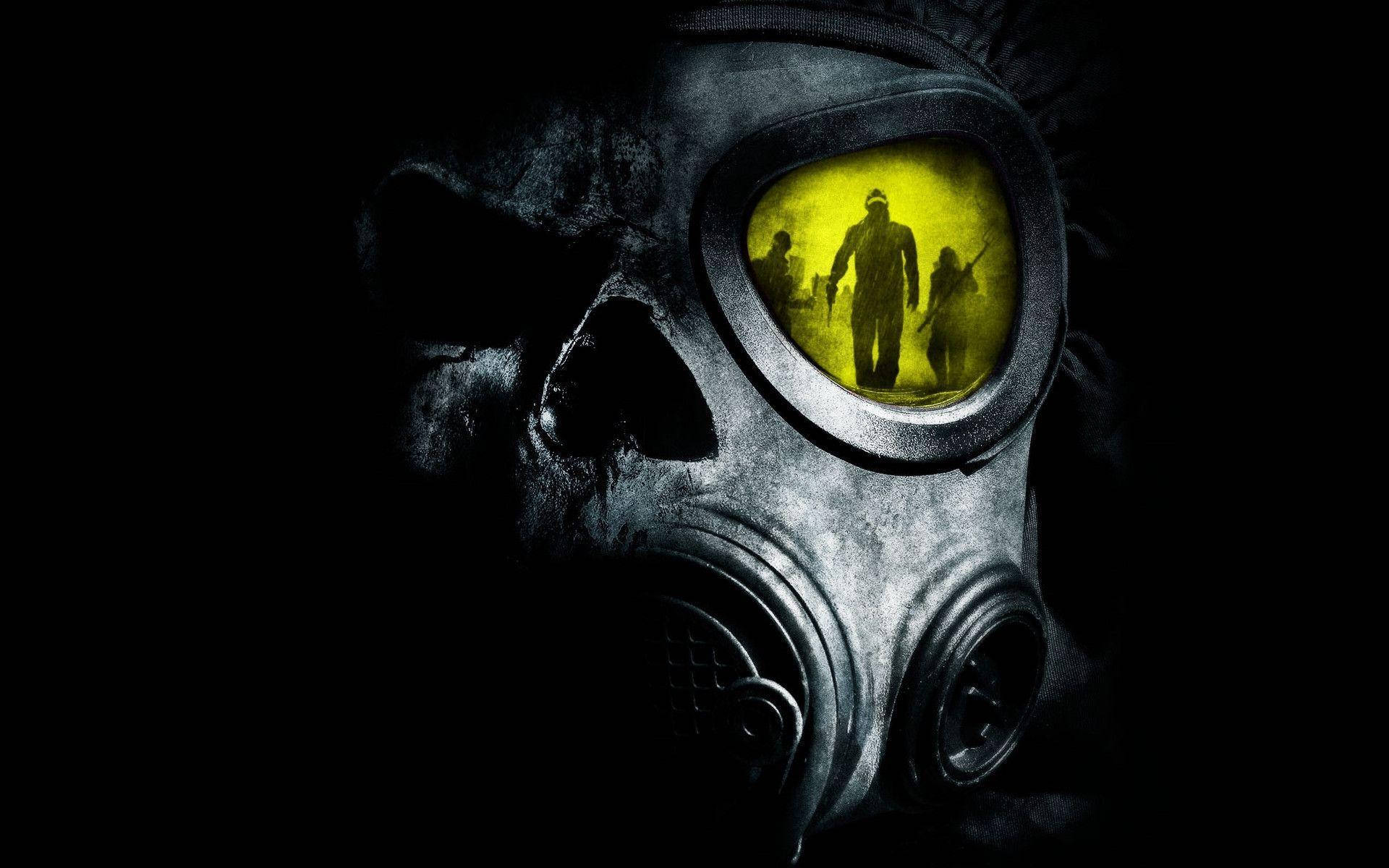A Man In Distress Wearing A Gas Mask Background