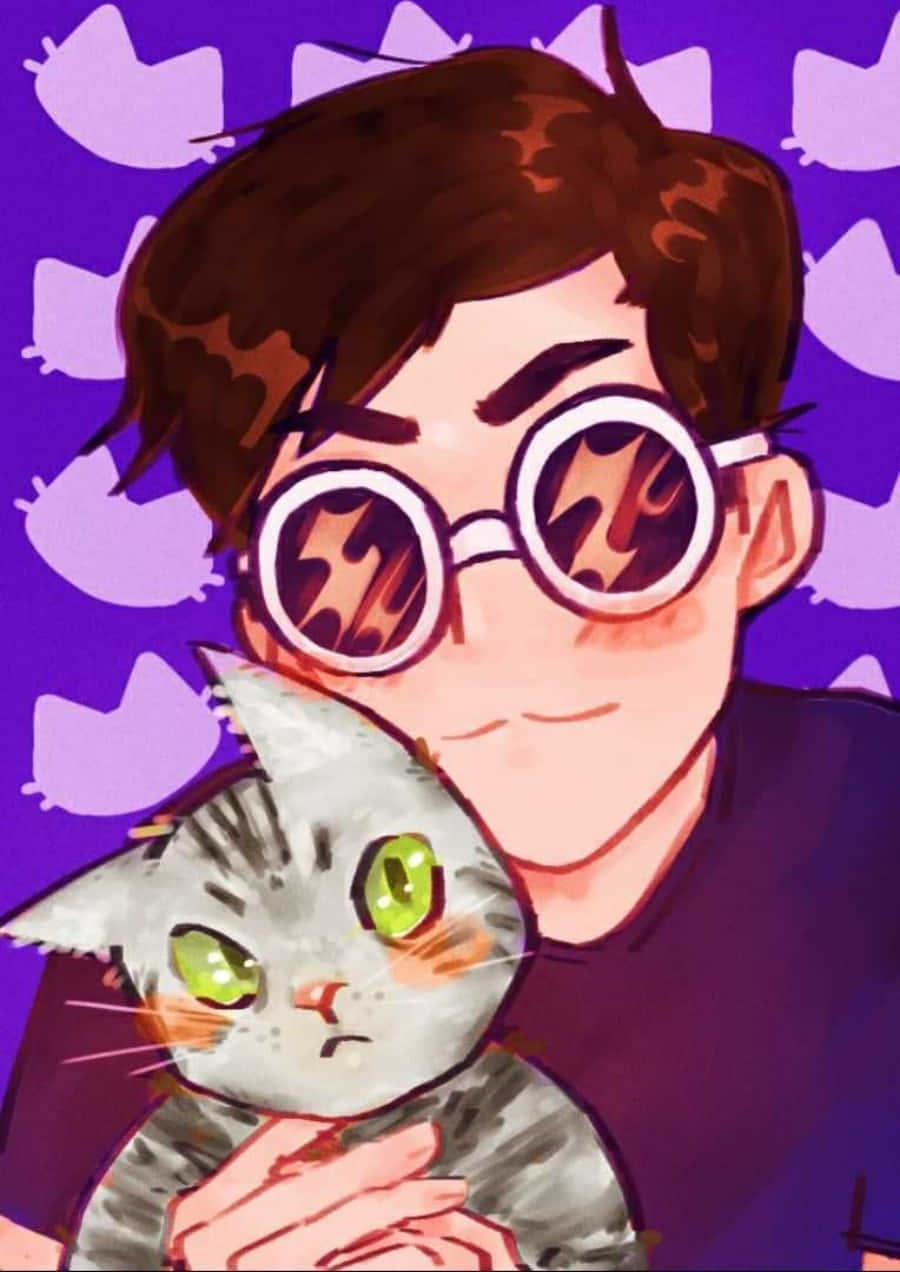 A Man In Glasses Holding A Cat Background