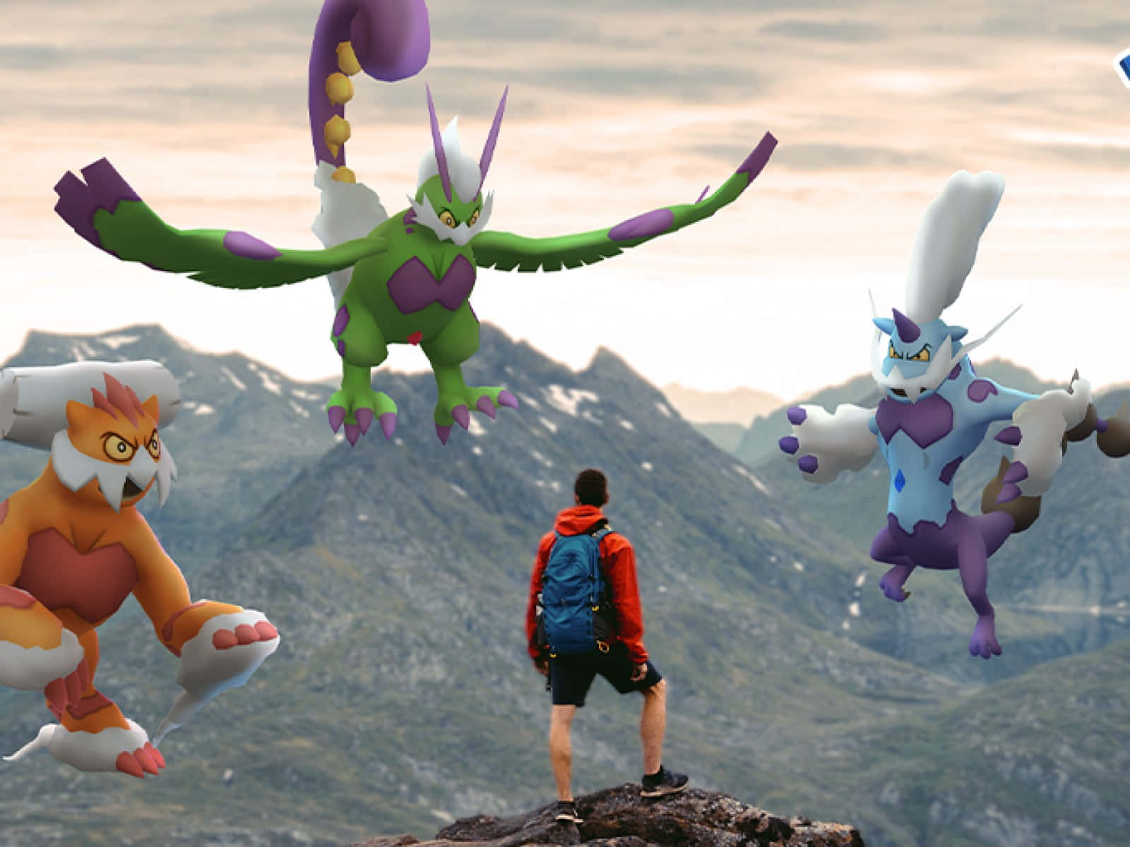 A Man In The Mountains With Tornadus Background