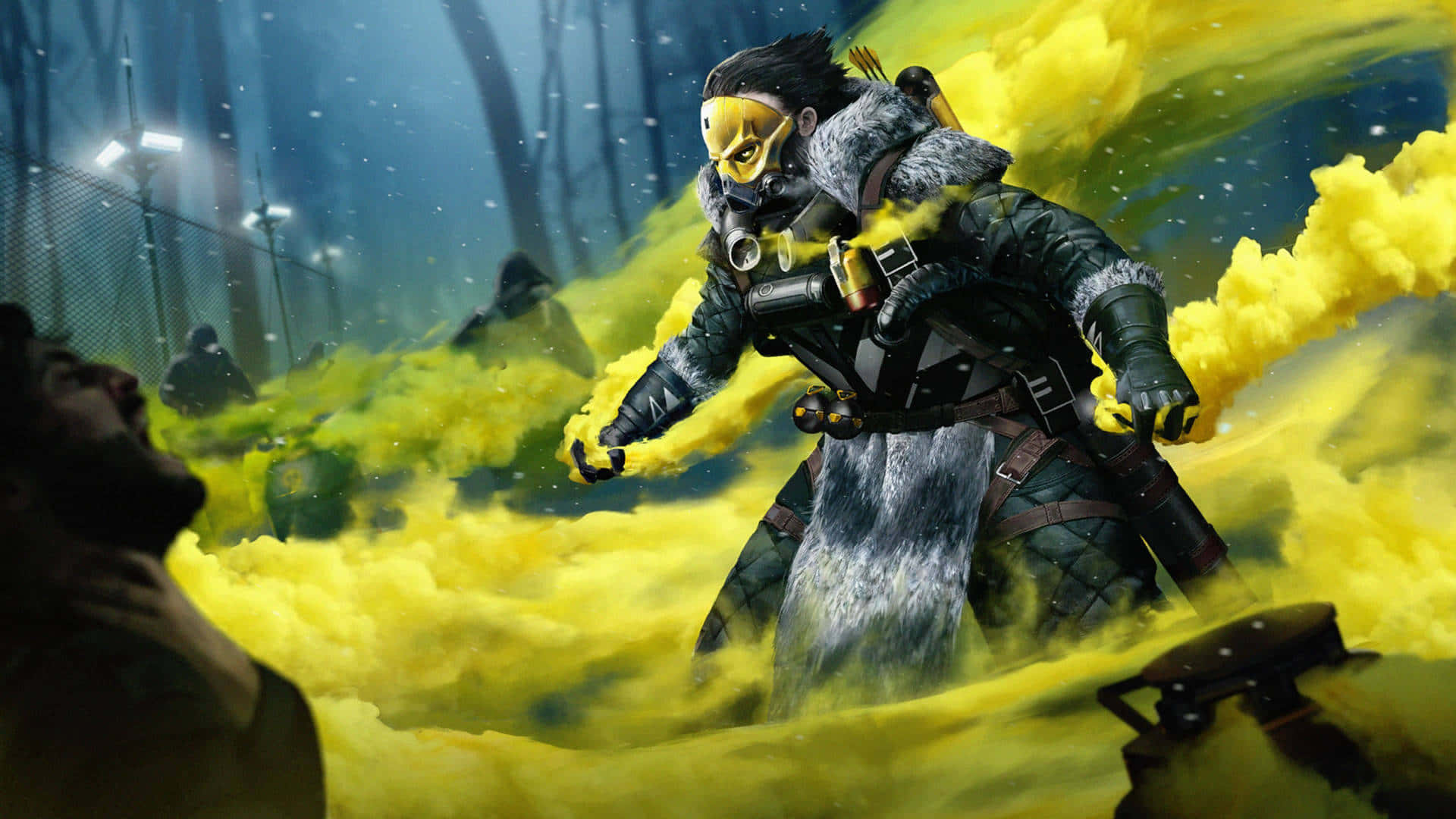 A Man In Yellow Armor Is Standing In The Forest Background