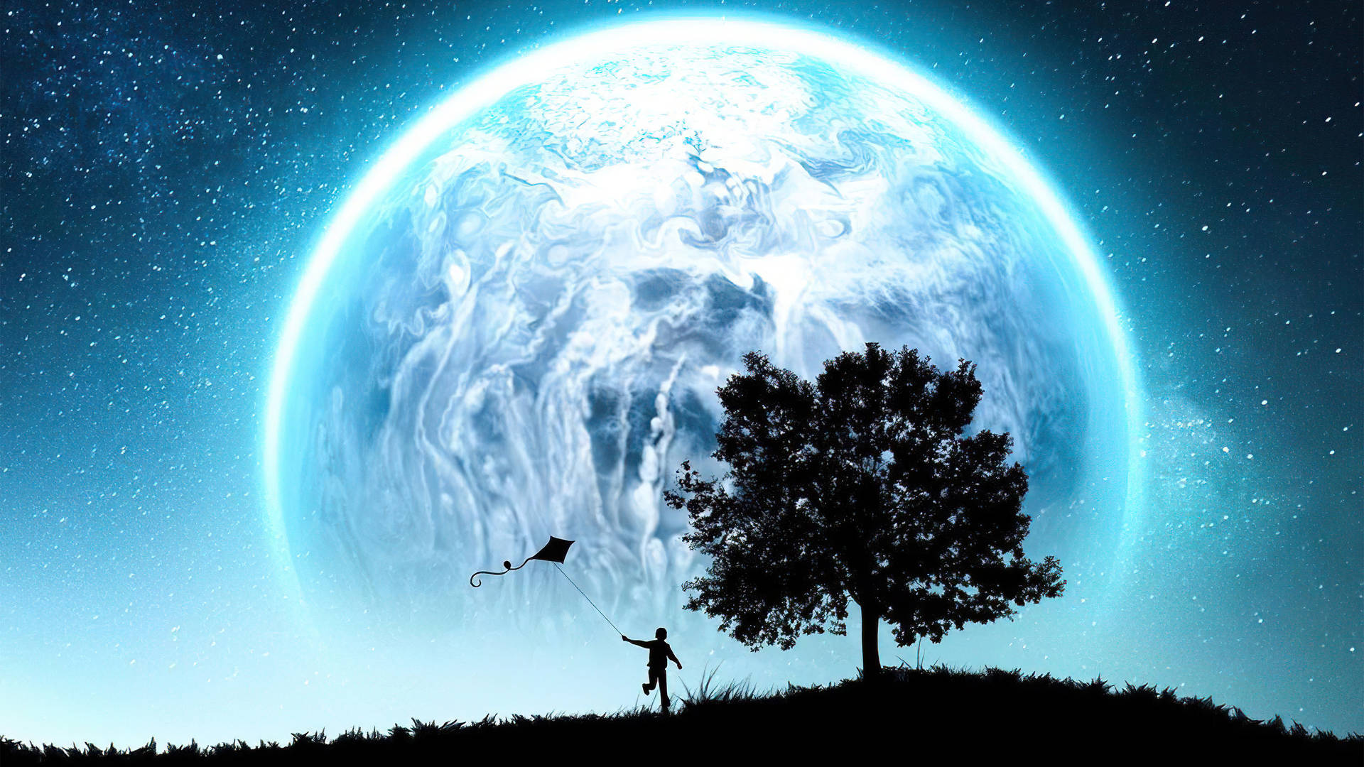 A Man Is Flying A Kite In The Sky Background