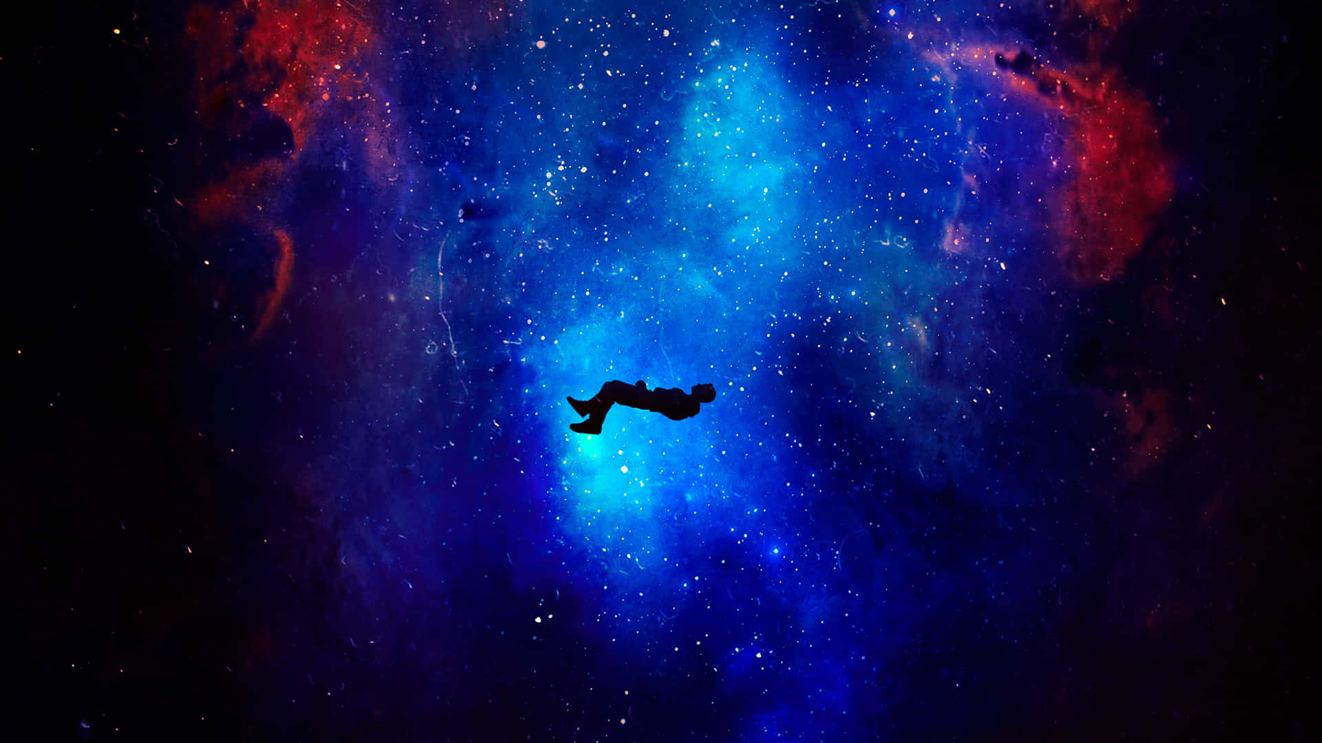 A Man Is Flying In Space With A Blue And Red Background Background