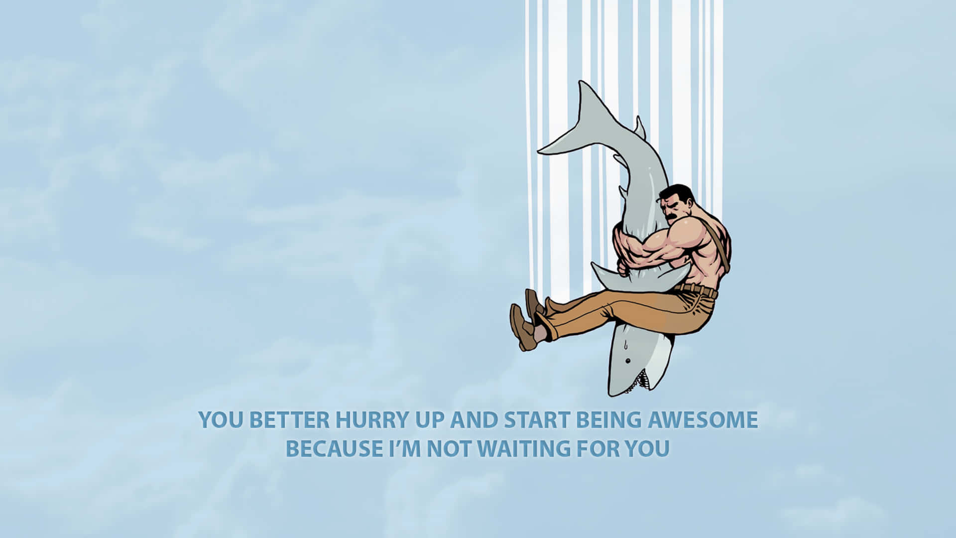 A Man Is Hanging From A Shark Background