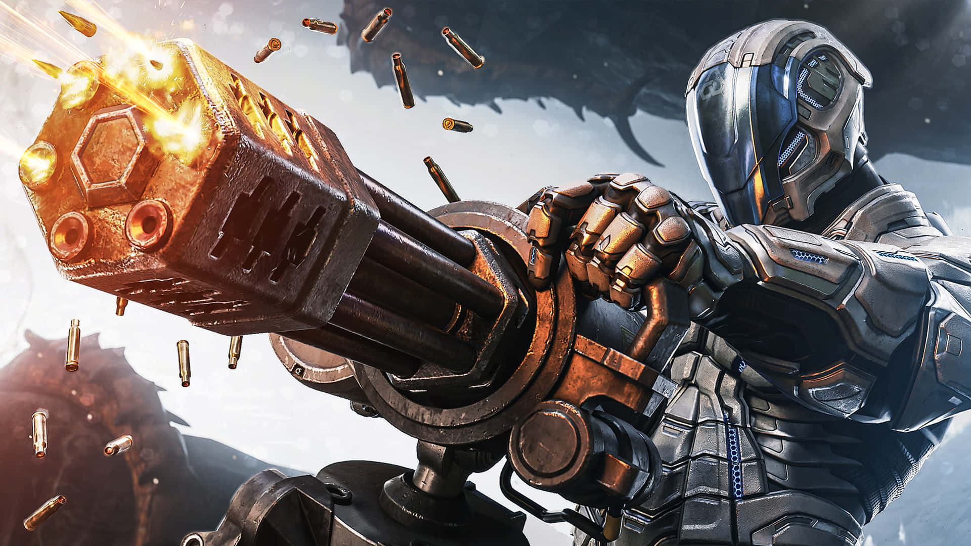 A Man Is Holding A Gun In A Game Background