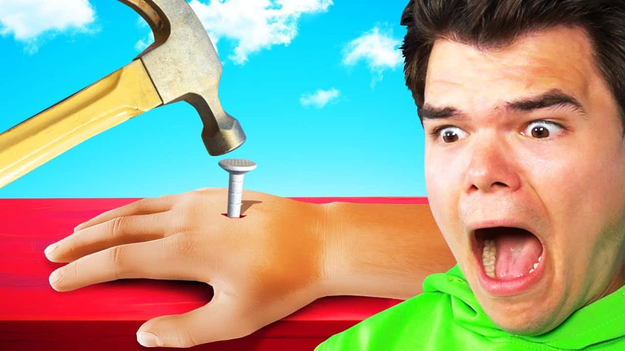 A Man Is Holding A Hammer And A Hammer Background