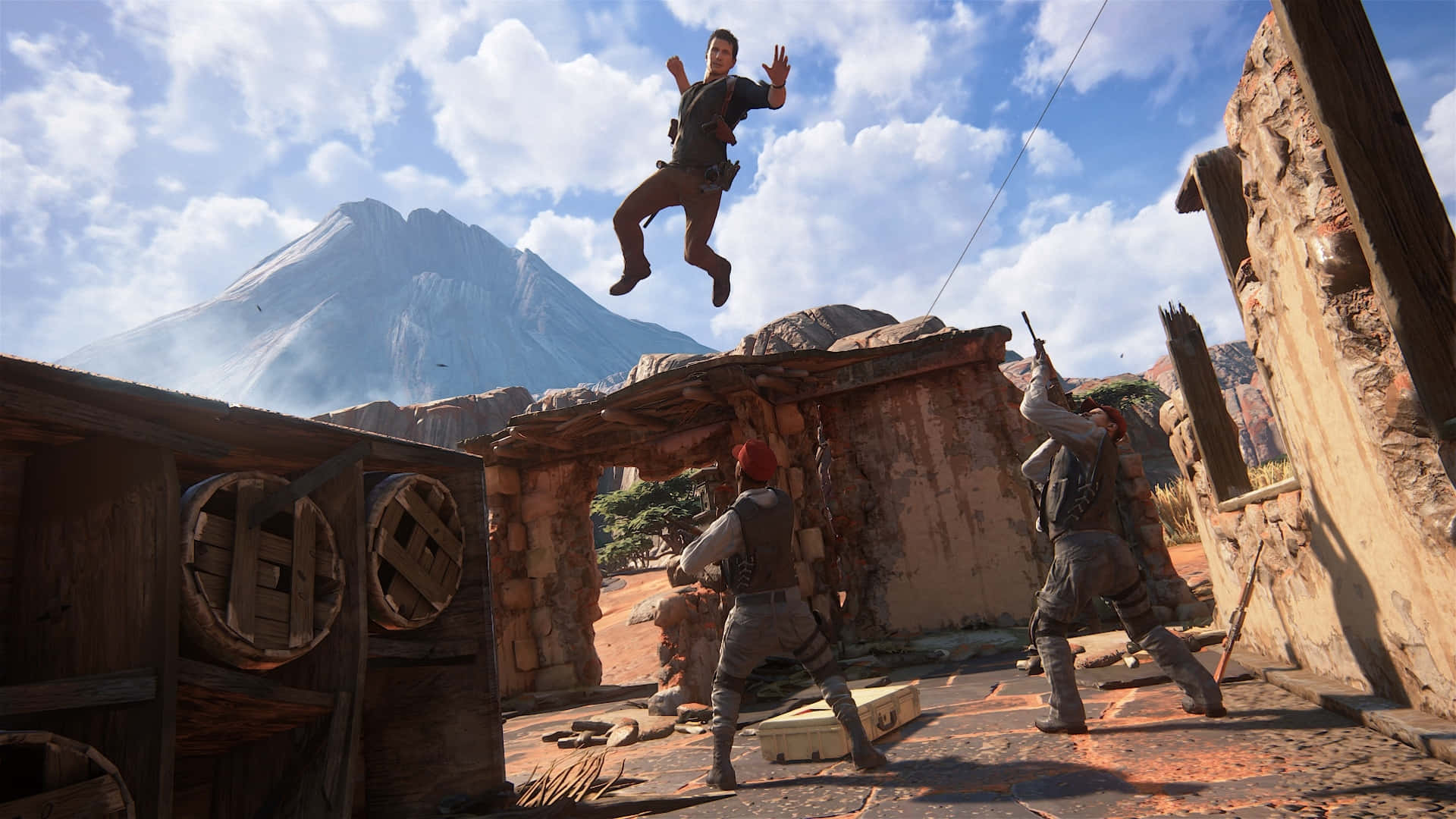 A Man Is Jumping From A Building In A Video Game