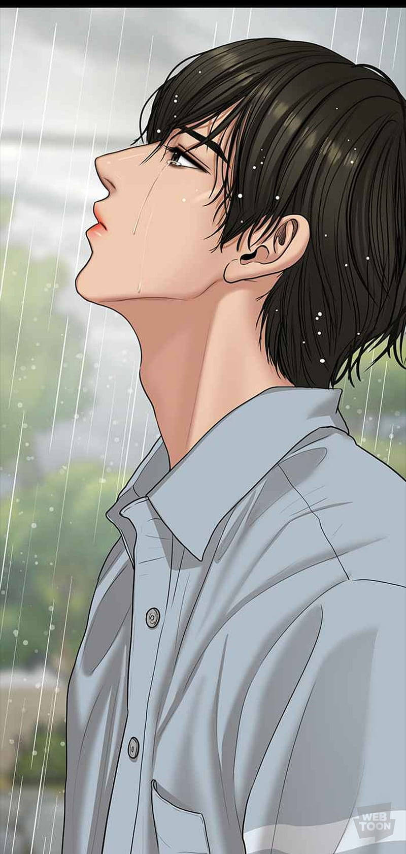 A Man Is Looking Up At The Rain Background