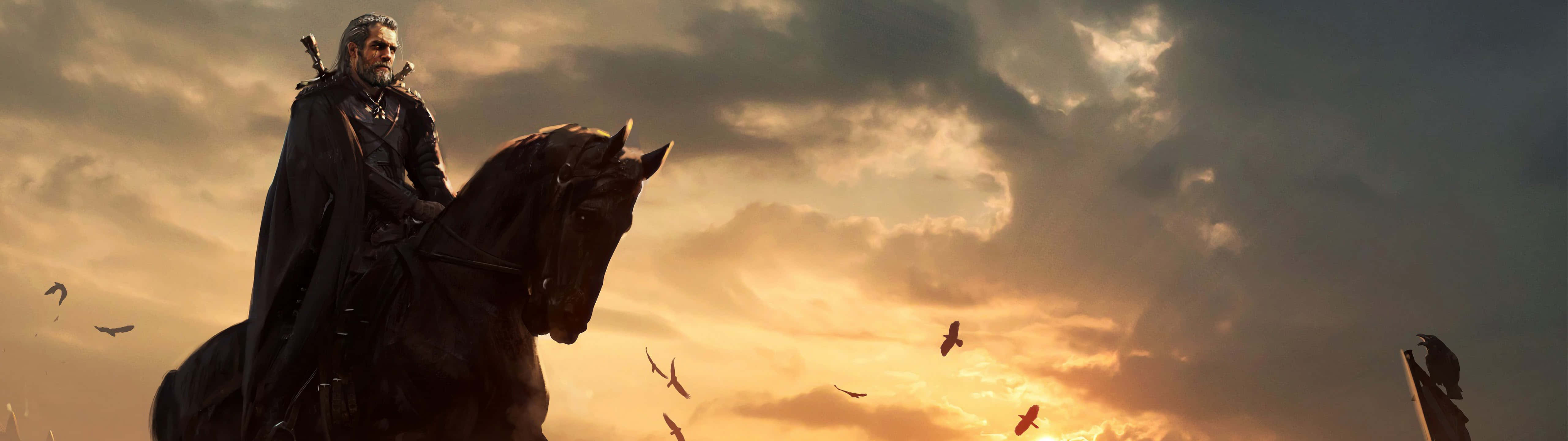 A Man Is Riding A Horse In The Sky Background