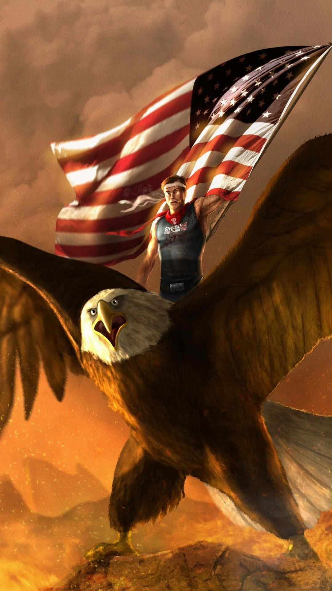A Man Is Riding An Eagle With An American Flag