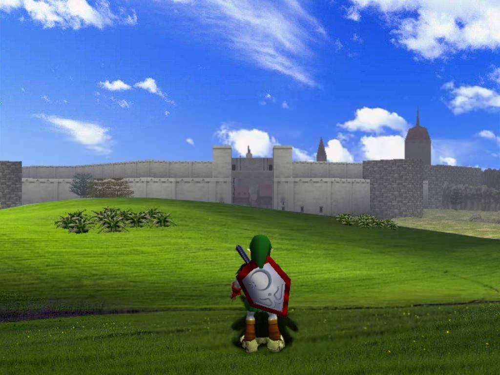 A Man Is Standing In A Field With A Castle In The Background Background