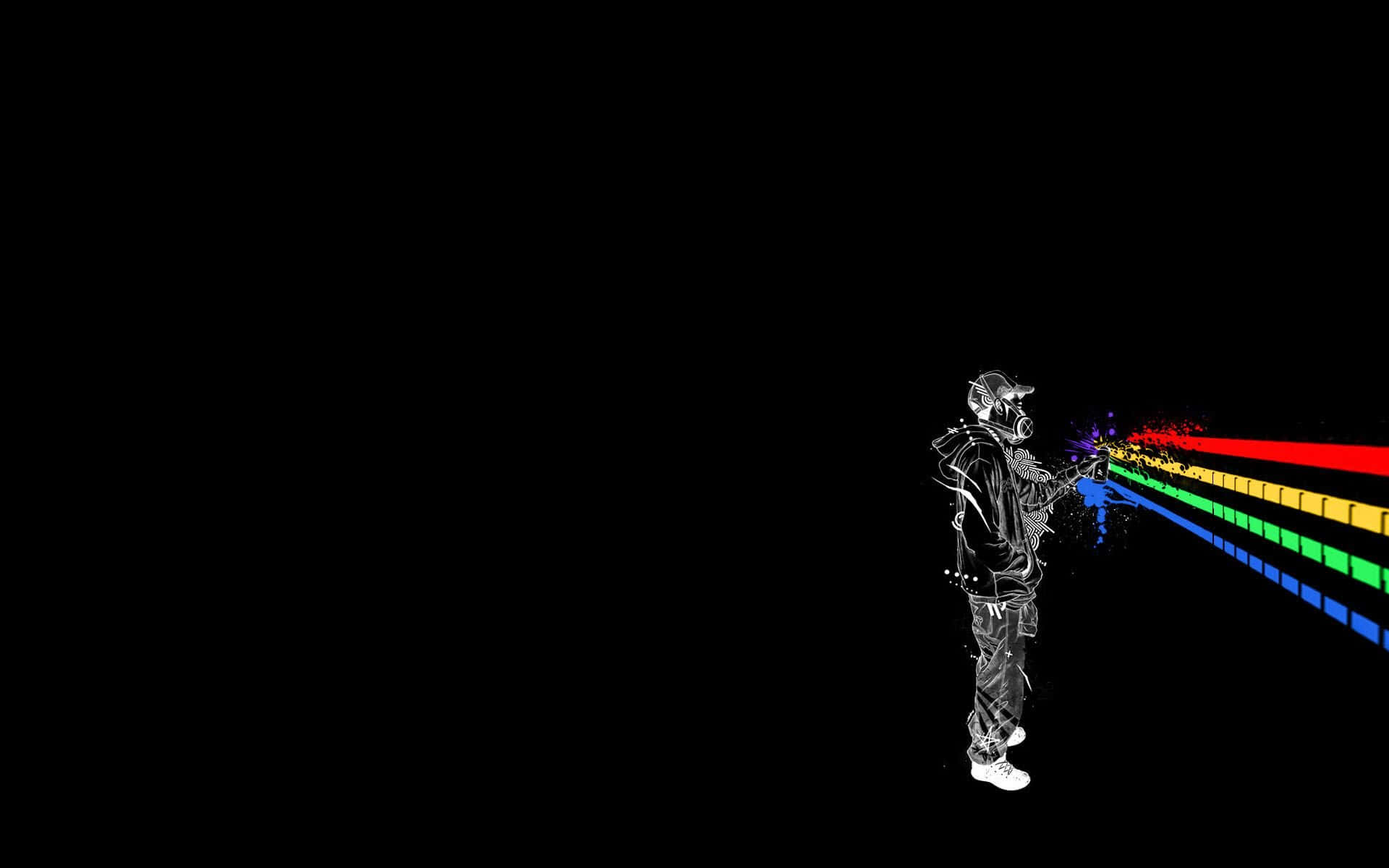 A Man Is Standing In Front Of A Black Background With A Rainbow Background