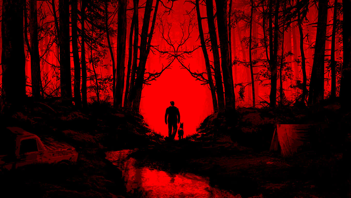 A Man Is Standing In The Woods Background