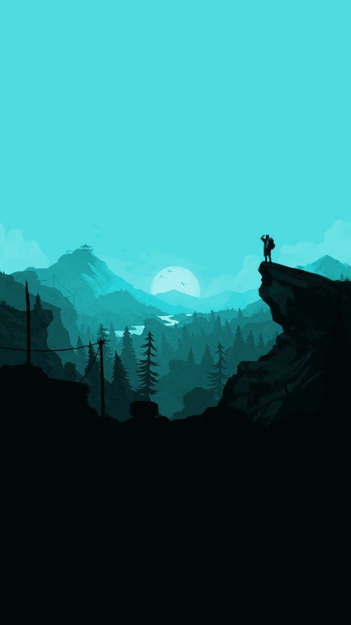 A Man Is Standing On A Cliff Overlooking A Mountain Background