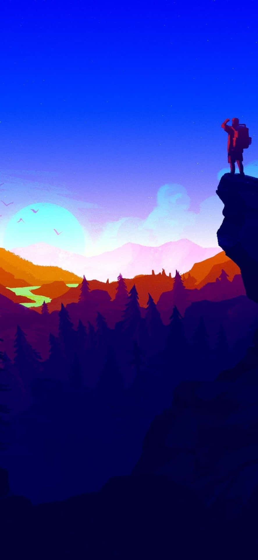 A Man Is Standing On A Cliff Overlooking The Mountains Background