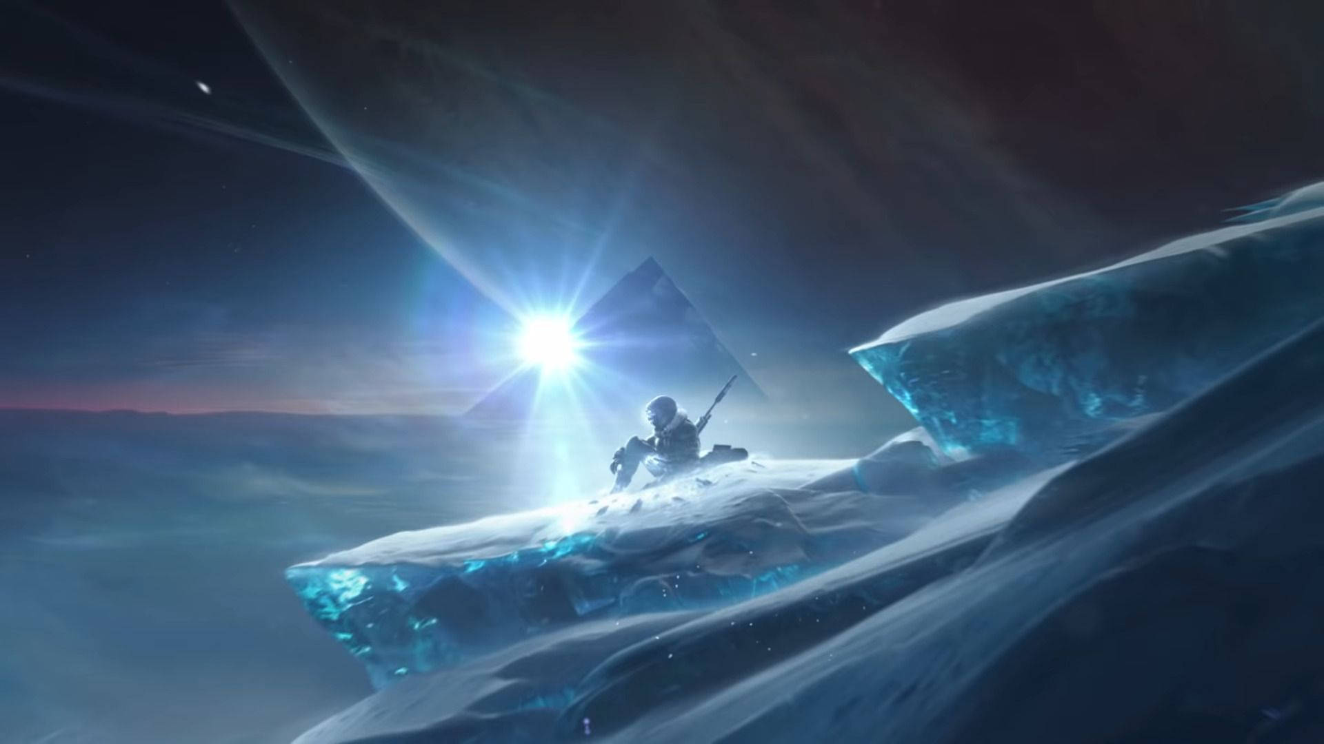 A Man Is Standing On Top Of An Iceberg With A Torch Background