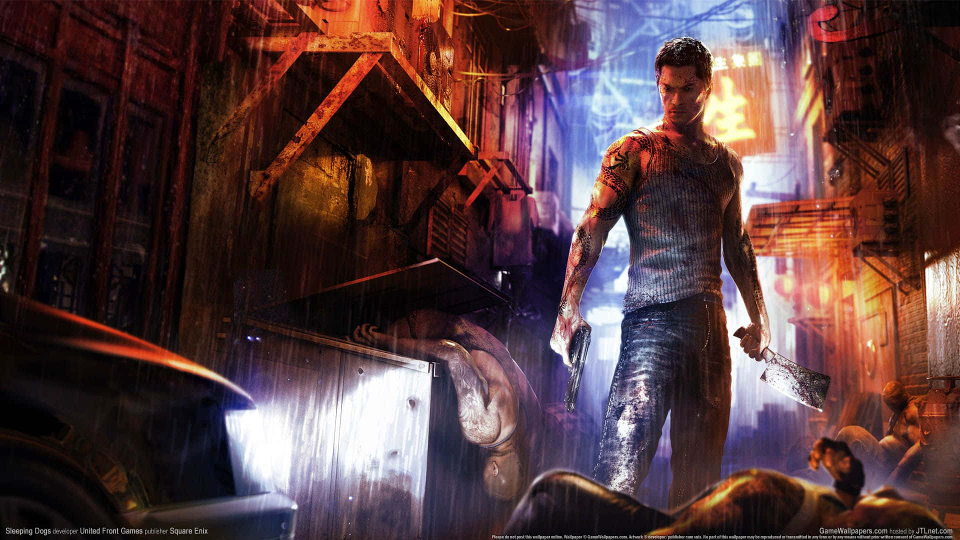 A Man Is Walking Through A Dark City Background