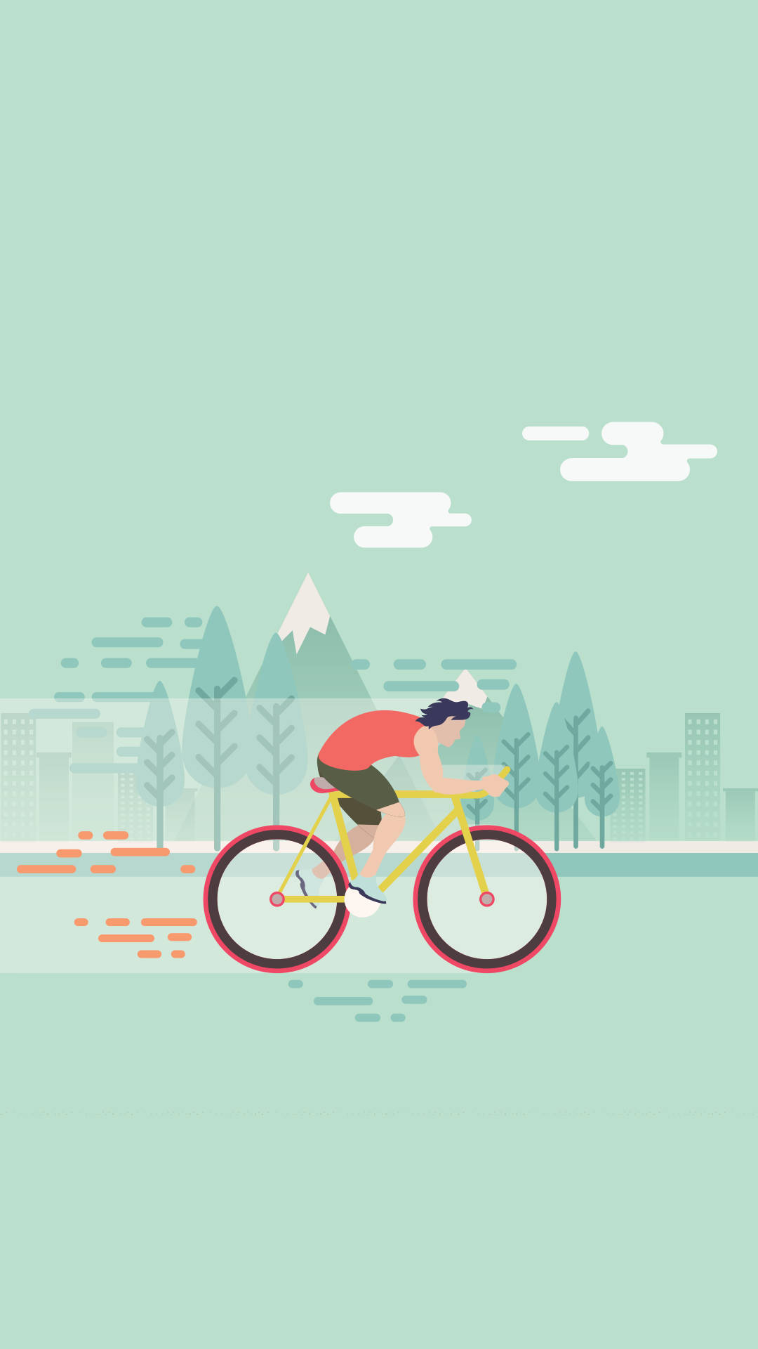 A Man Riding A Bicycle In The City Background