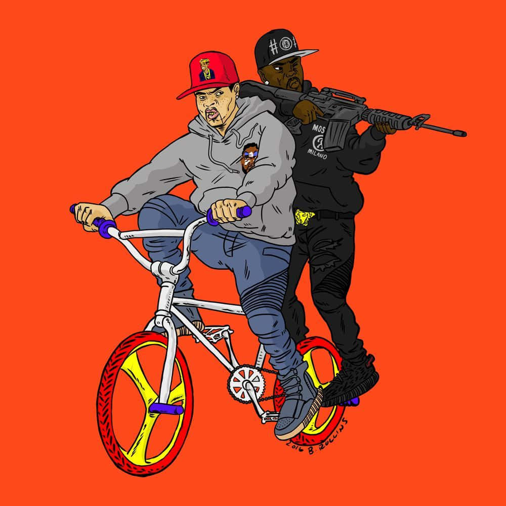 A Man Riding A Bike With A Gun Background