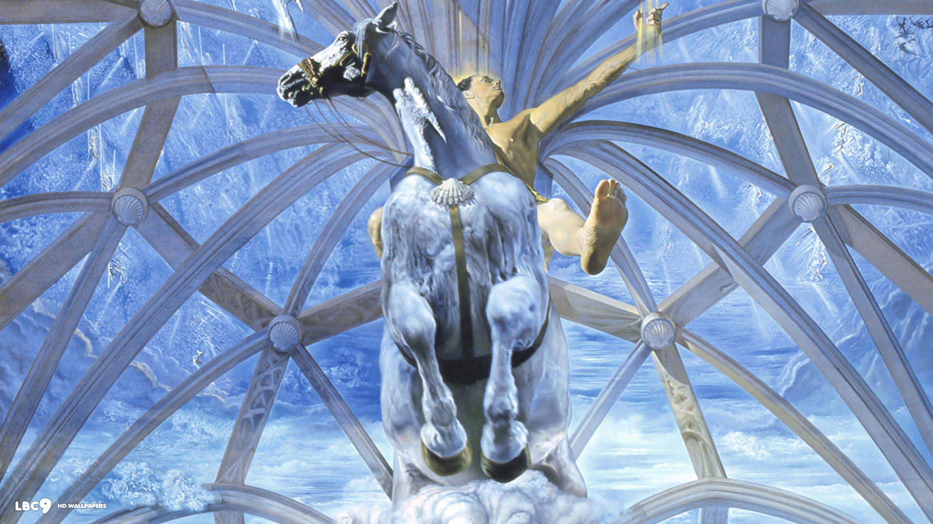 A Man Riding A Horse In A Glass Dome Background