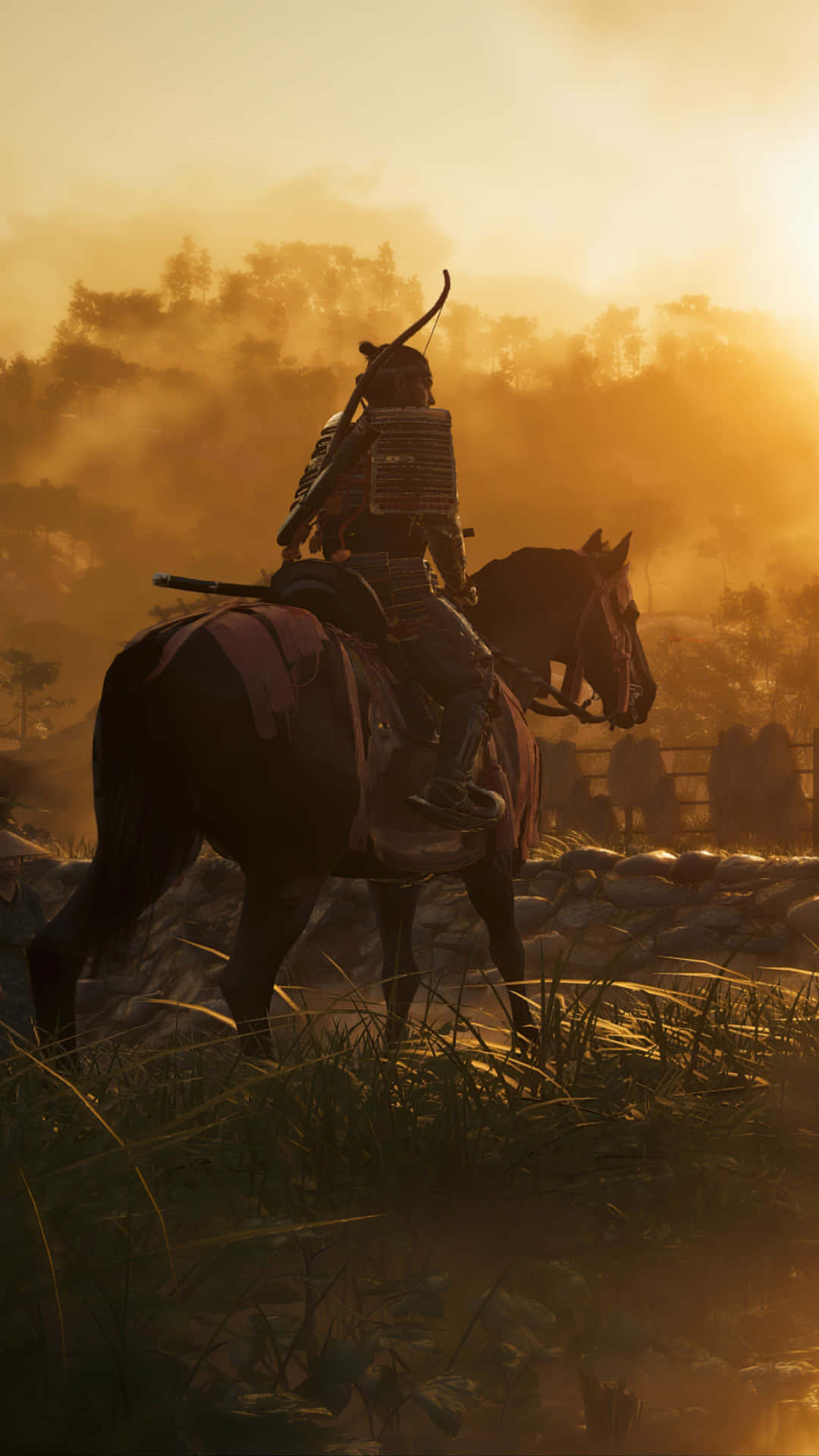 A Man Riding A Horse In The Sunset Background