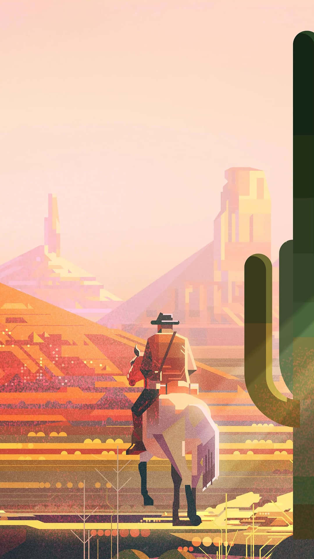 A Man Riding A Horse Near A Cactus