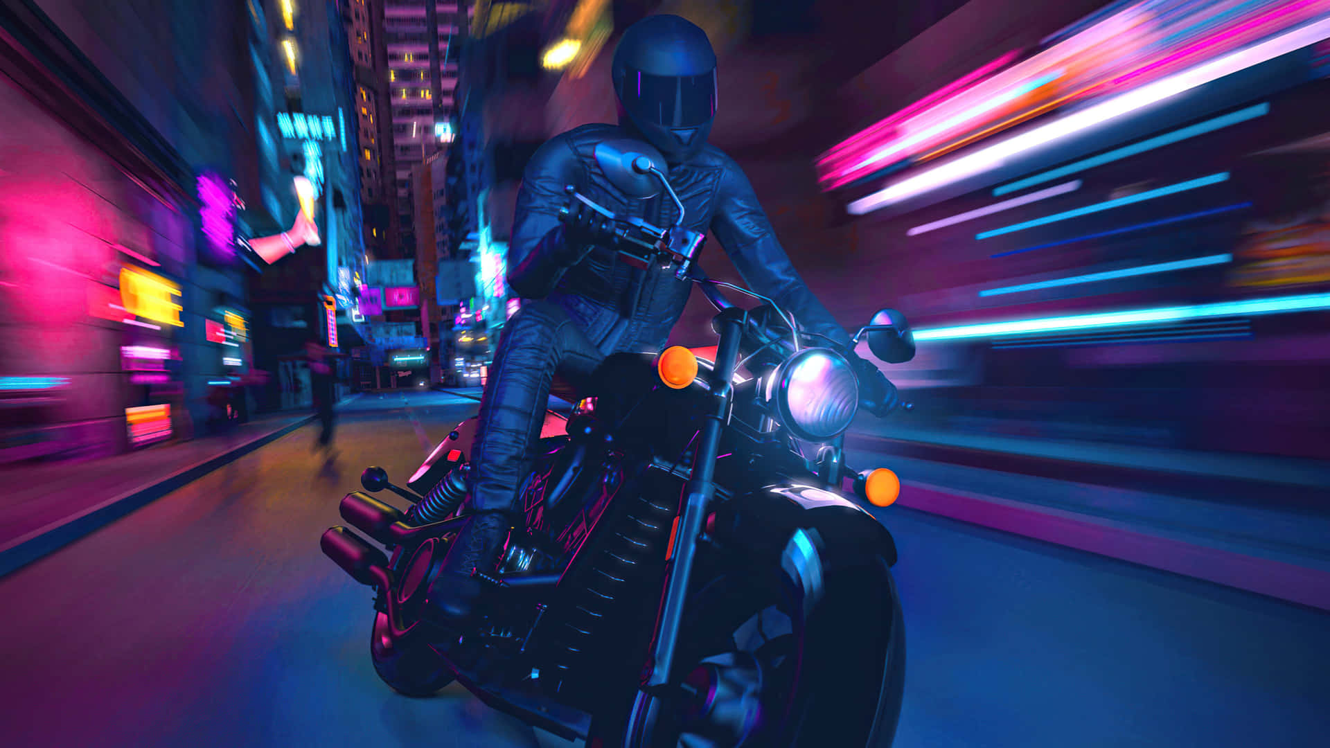 A Man Riding A Motorcycle In A City Background