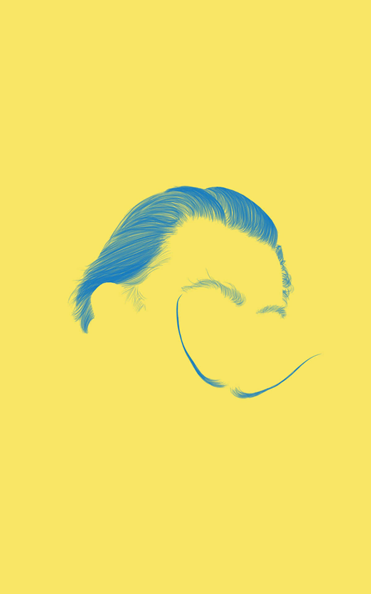 A Man's Face With Blue Hair On A Yellow Background Background